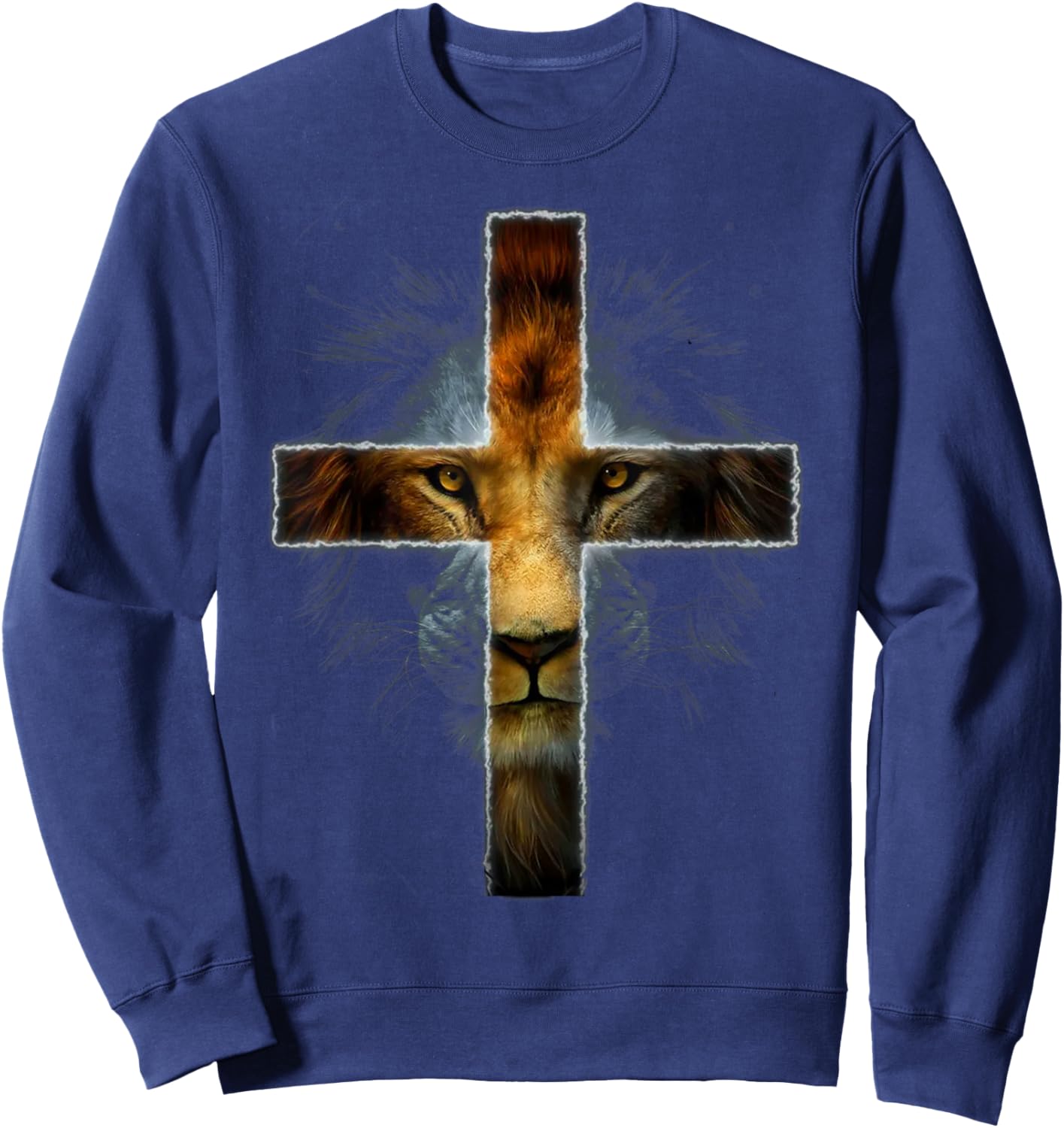 Christian Jesus Lion of Tribe Judah Cross Gift Women Sweatshirt - Sweatshirt | Navy