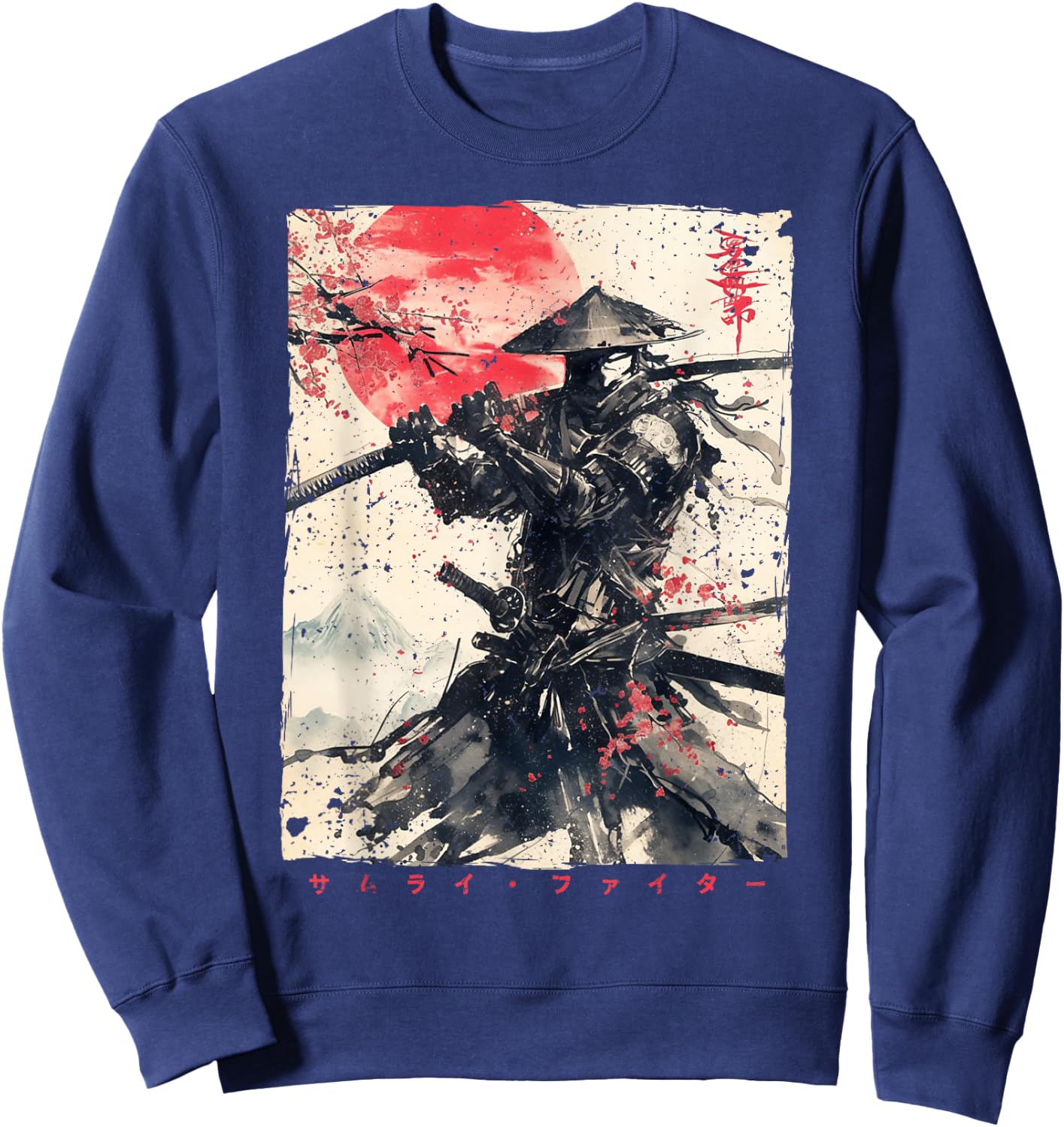 Japan Samurai Warrior Fighter Ukiyo Ink Artwork Samurai Sweatshirt - Sweatshirt | Navy