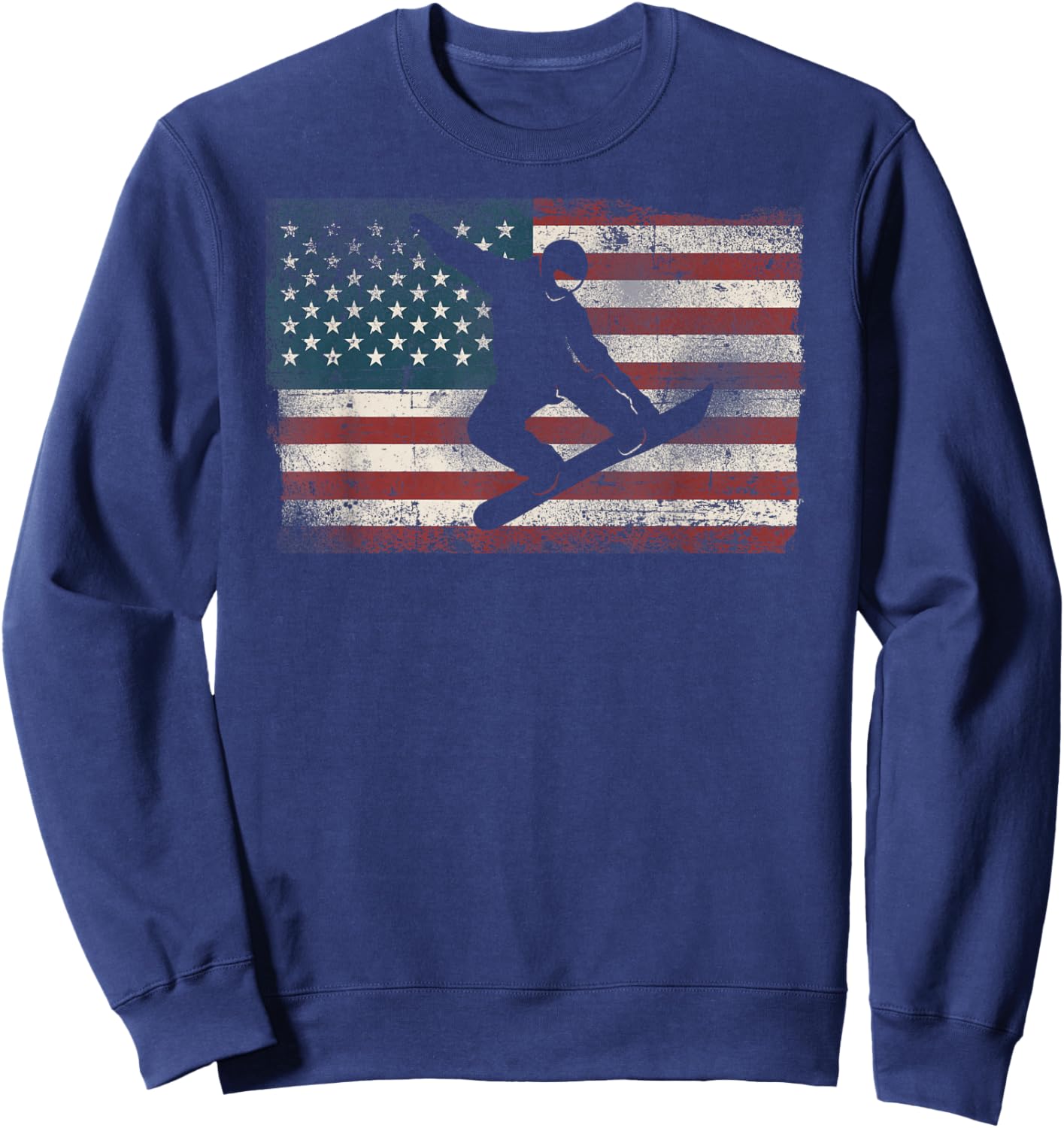 Snowboarding Snowboard Patriotic Vintage American Usa Flag Sweatshirt - Sweatshirt | Navy