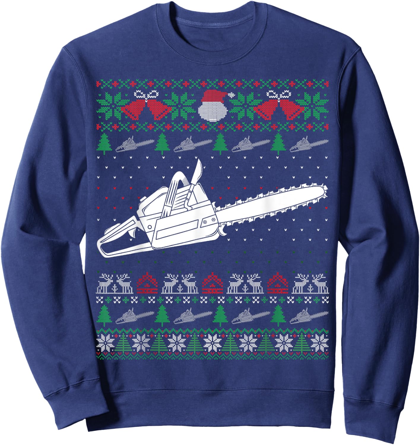 Funny Christmas Chainsaw Lovers Ugly Xmas Sweater Pajamas Sweatshirt - Sweatshirt | Navy