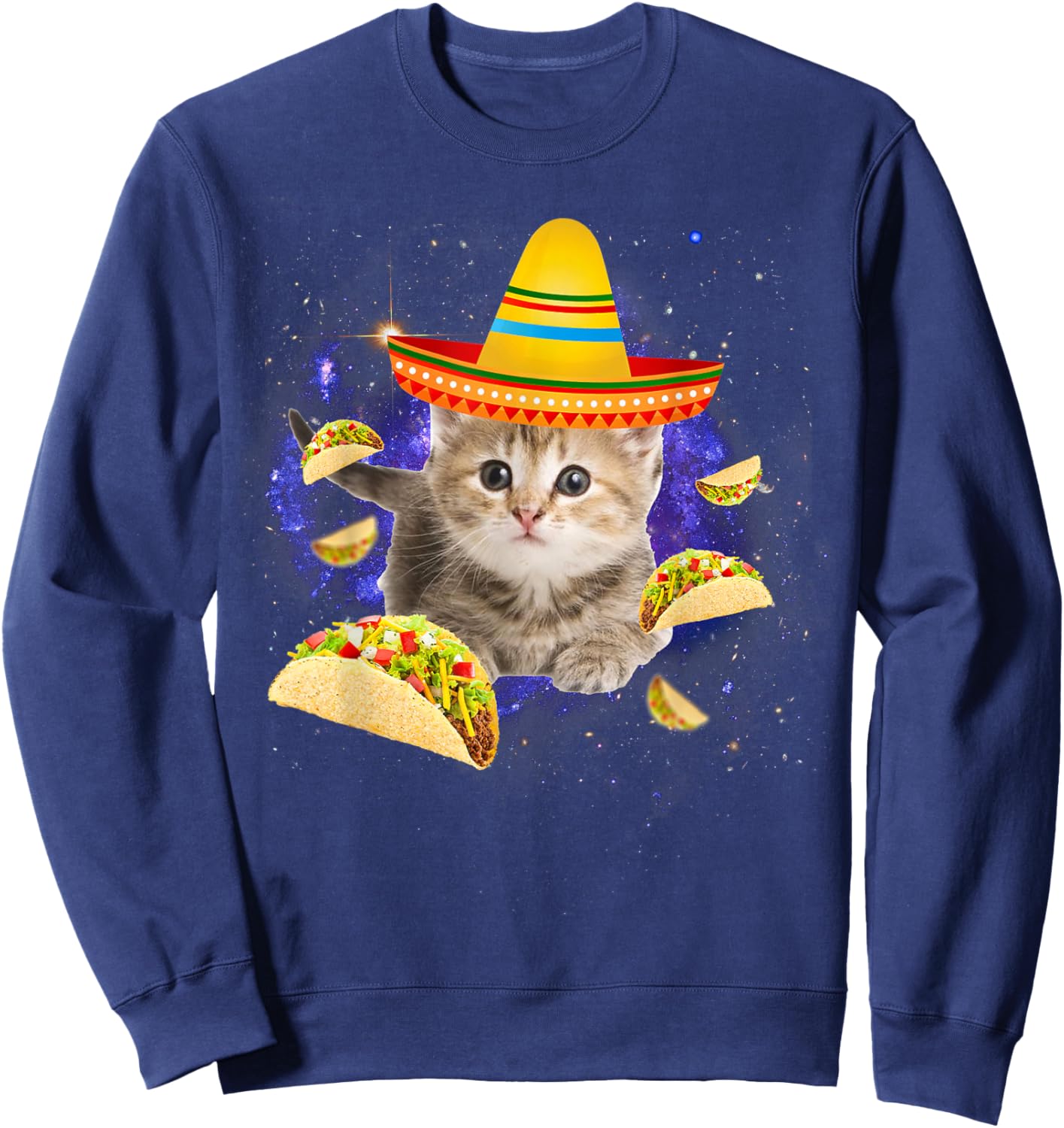 Taco Cat Galaxy Mexican Cat Cinco de Mayo Women Kids Sweatshirt - Sweatshirt | Navy