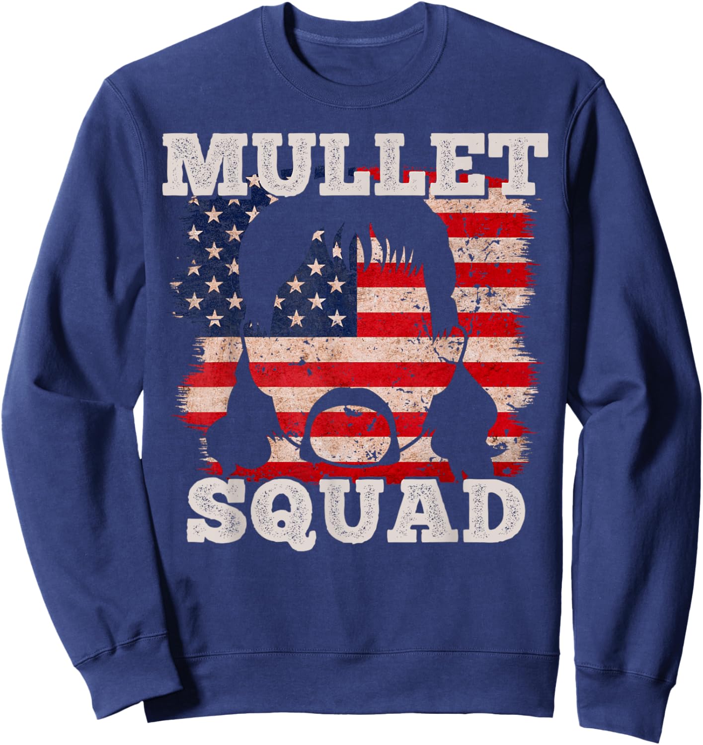 Mullet Shirts Mullet Squad USA Vintage American Flag Sweatshirt - Sweatshirt | Navy