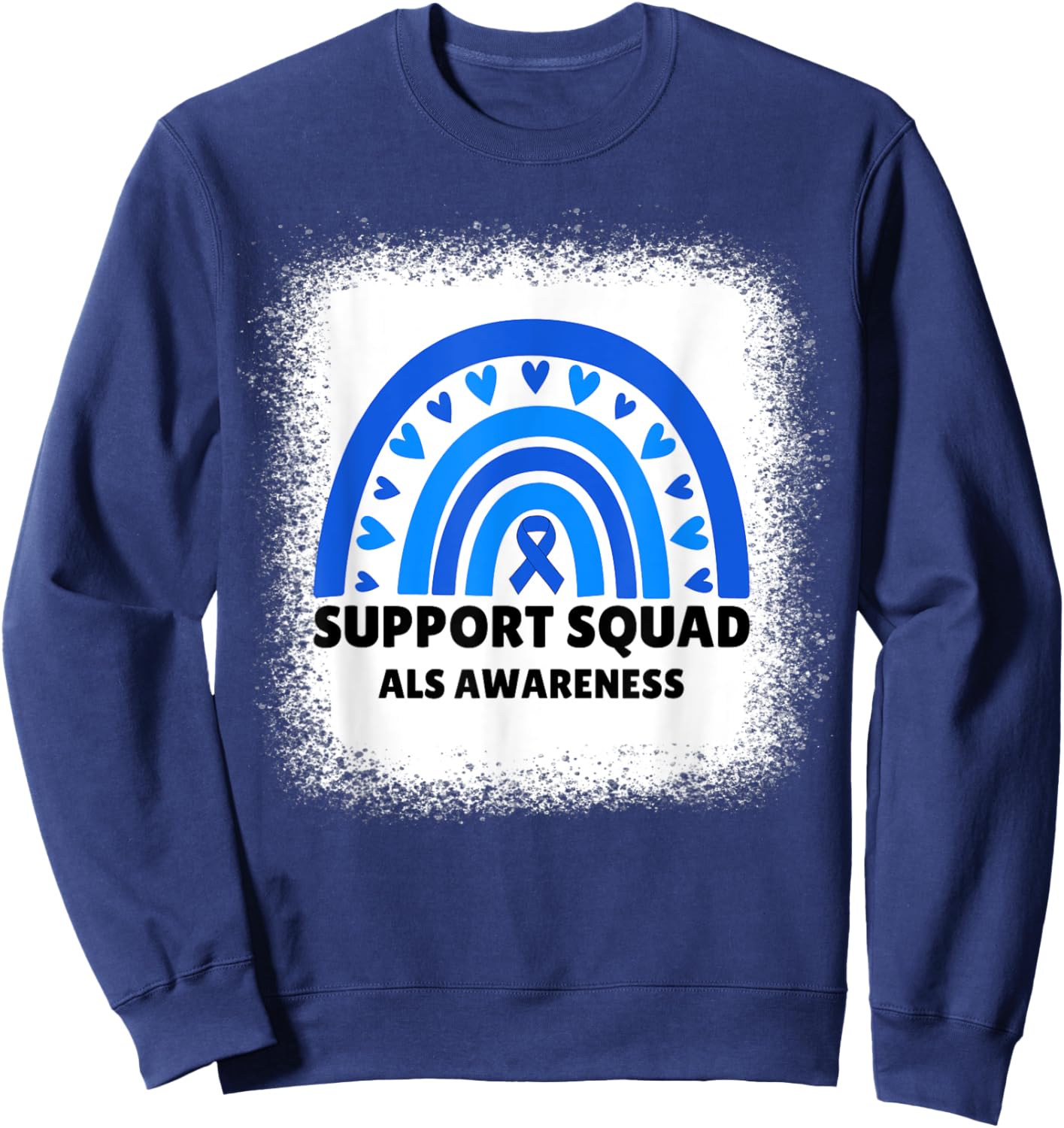 Support Squad ALS Awareness Month Men Women Kids Blue Ribbon Sweatshirt - Sweatshirt | Navy