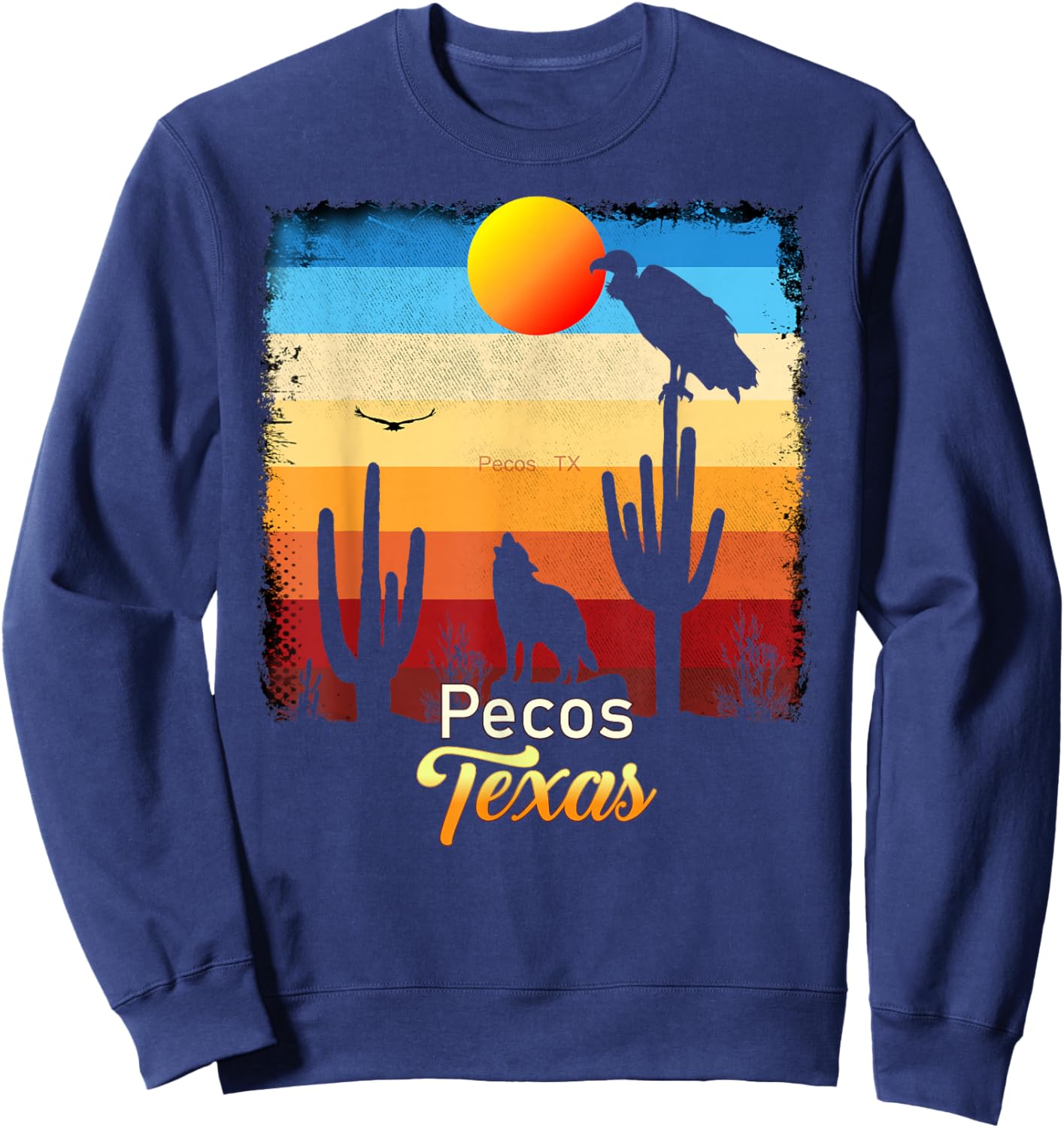Pecos Texas Vintage Coyote Sunset Texan Desert Sweatshirt - Sweatshirt | Navy