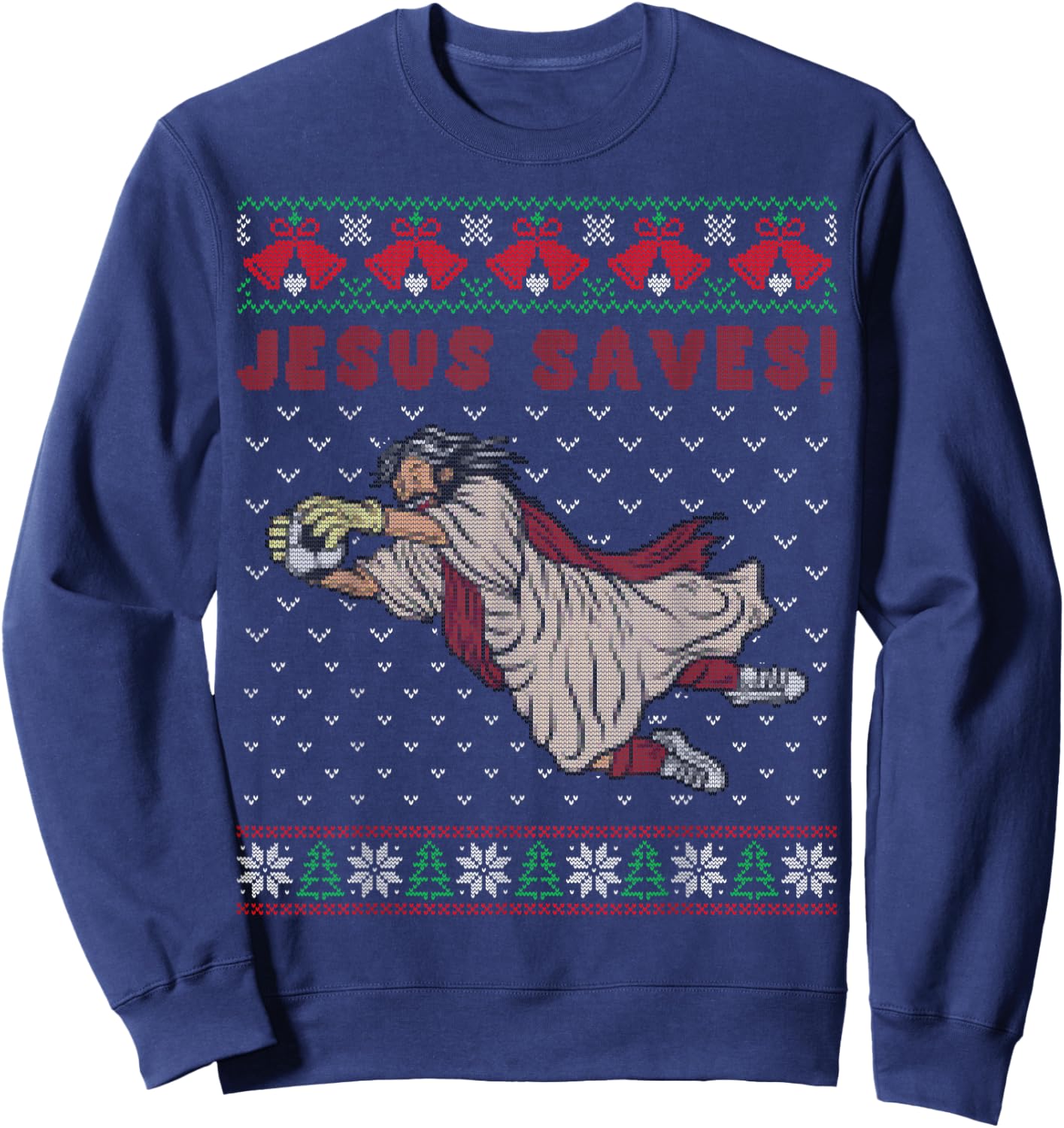 Jesus Saves Football Goalkeeper Goal Ugly Christmas Sweater Sweatshirt - Sweatshirt | Navy