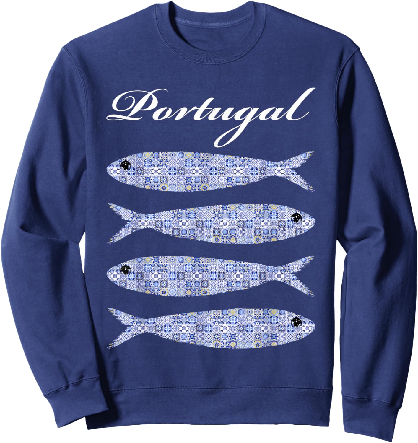 Sardine and Portuguese Tiles | Cute I Love Portugal Sweatshirt - Sweatshirt | Navy