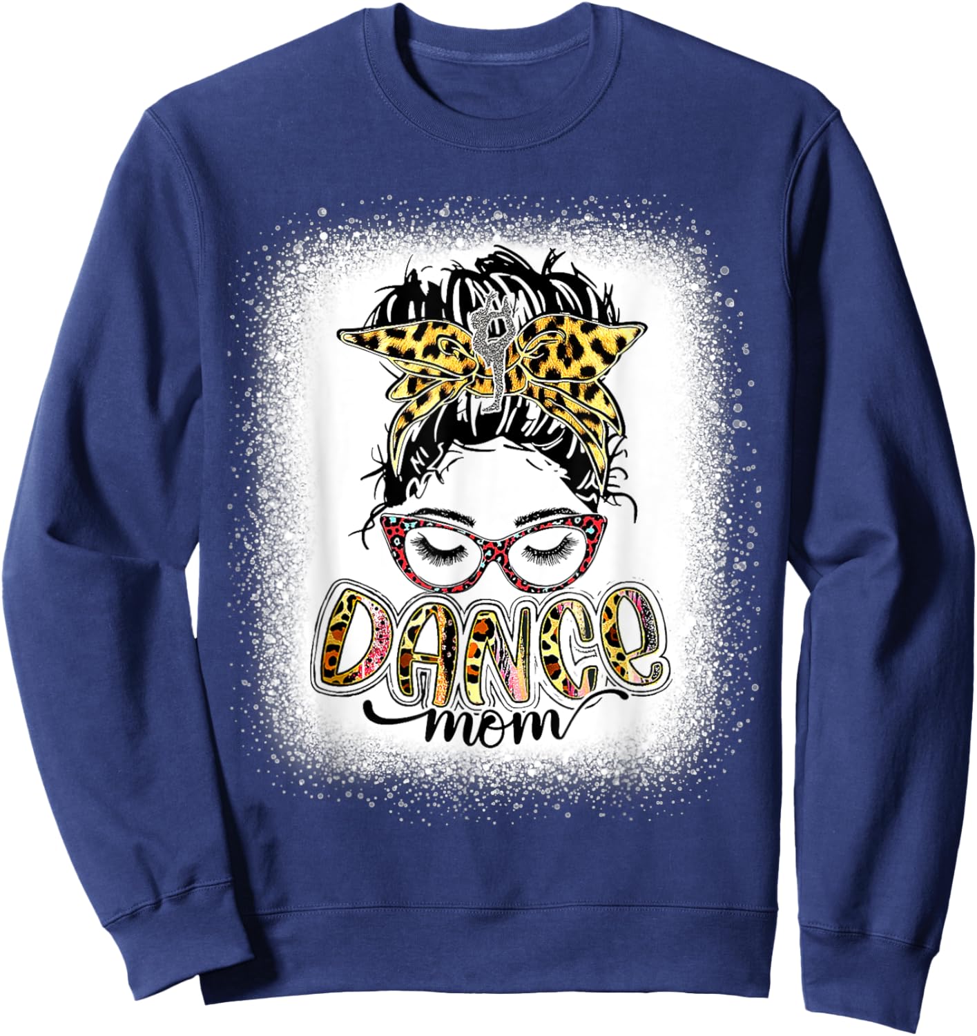 Dance Mom Leopard Messy Bun Bleached Women Mother's Day Sweatshirt - Sweatshirt | Navy