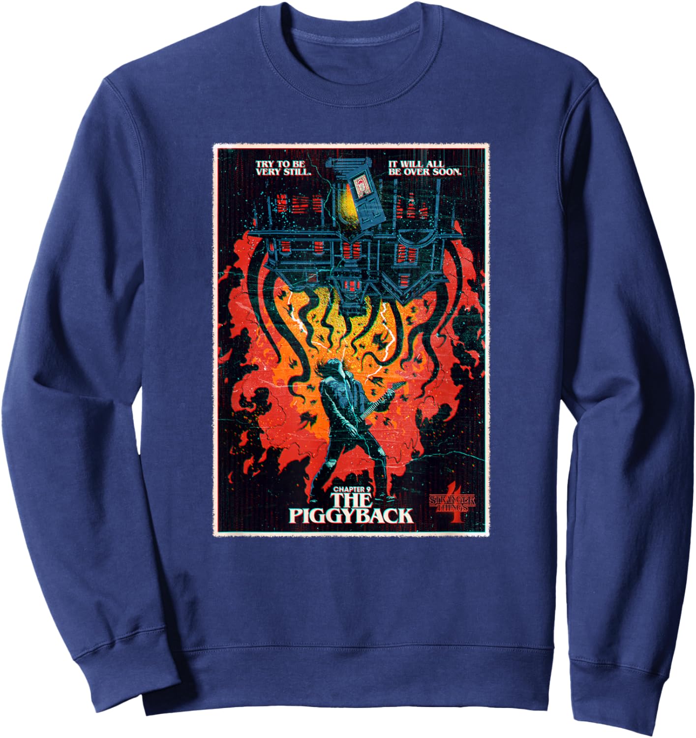Stranger Things 4 Chapter 9 The Piggyback Eddie Poster Sweatshirt - Sweatshirt | Navy
