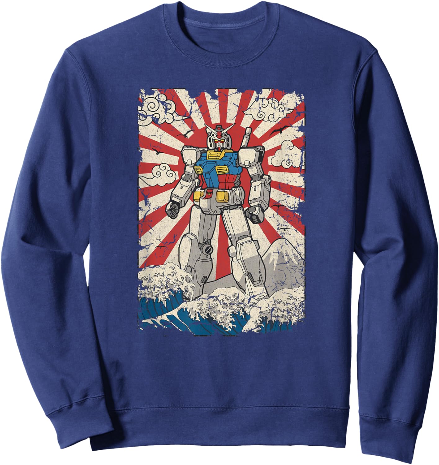 Japanese Mecha Anime Robot Kanagawa Great Wave Manga Sweatshirt - Sweatshirt | Navy