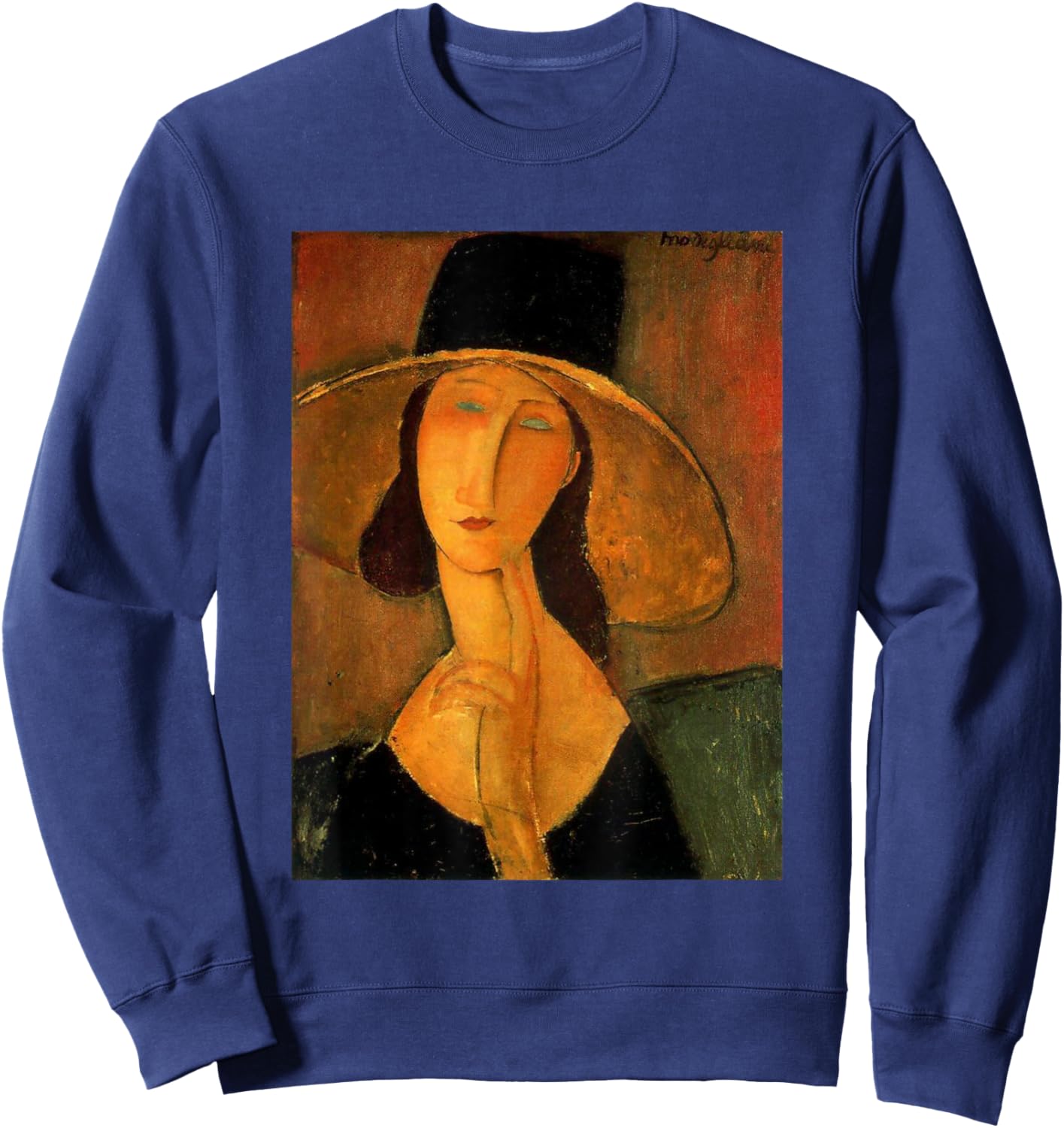 Amedeo Modigliani's Jeanne Hebuterne in a Large Hat Sweatshirt - Sweatshirt | Navy