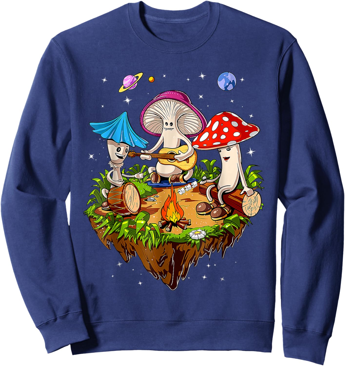 Funny Mushroom Hippie Camping Family Nighttime Campfire Fun Sweatshirt - Sweatshirt | Navy