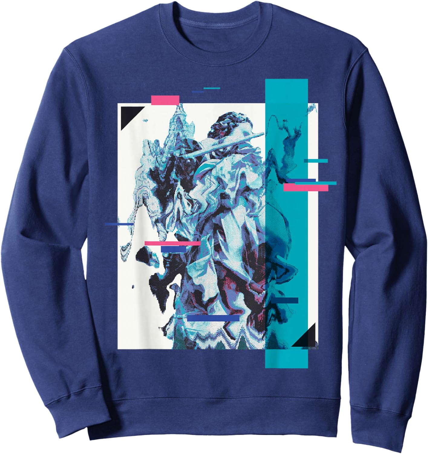 Vaporwave Aesthetic Retro 80s 90s Statue Japanese Glitch Art Sweatshirt - Sweatshirt | Navy