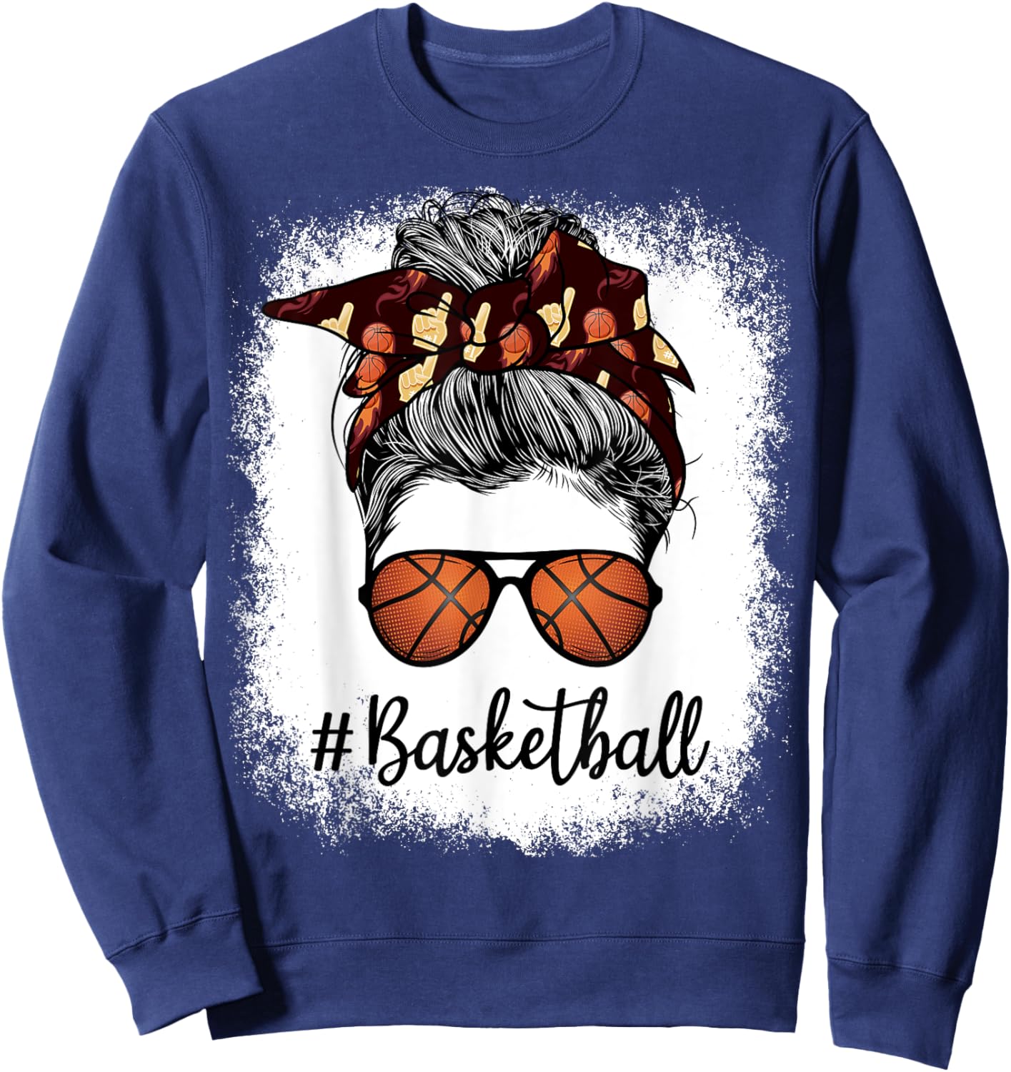 Bleached Life Basketball Mom Leopard Messy bun Glasses Sweatshirt - Sweatshirt | Navy