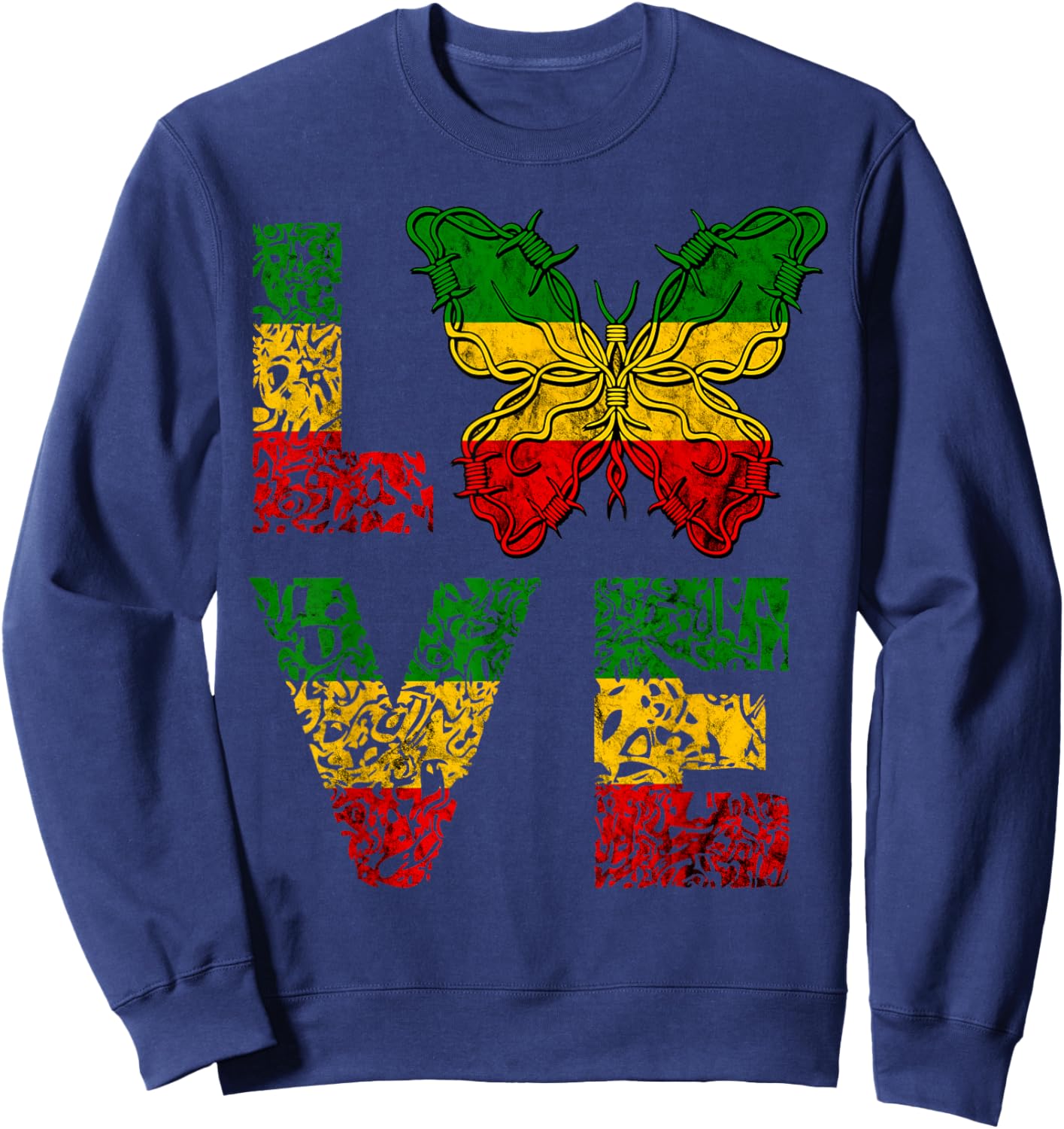 Love Butterfly Reggae Rastafari Reggaeton Hippie Sweatshirt - Sweatshirt | Navy