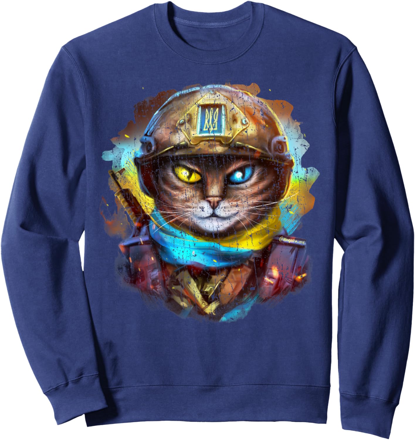 Funny Cat Ukrainian Soldier Flag Vintage Support Ukraine Women Kids Sweatshirt - Sweatshirt | Navy