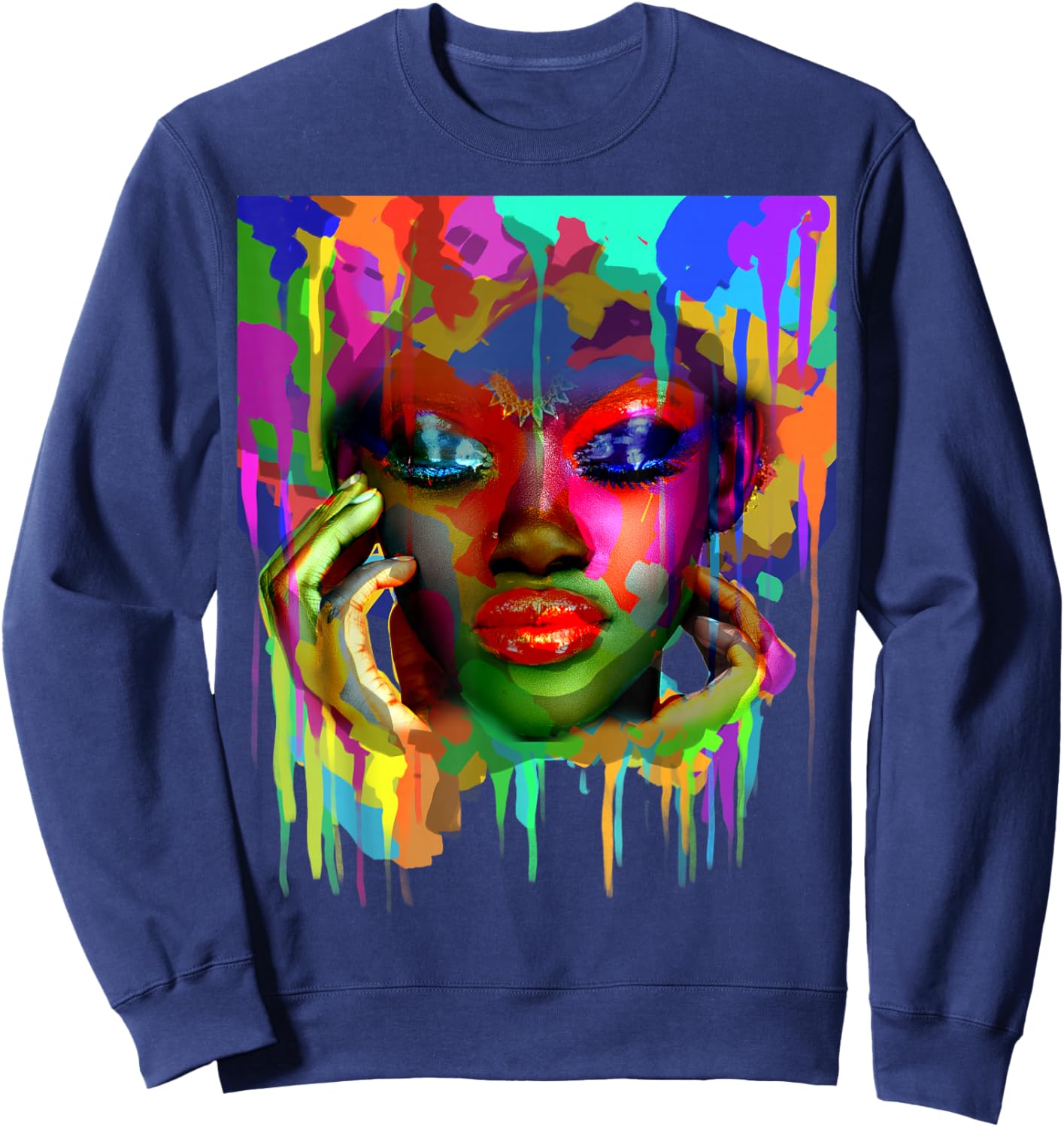 Cool African Woman Afro Color Painted Face Sweatshirt - Sweatshirt | Navy