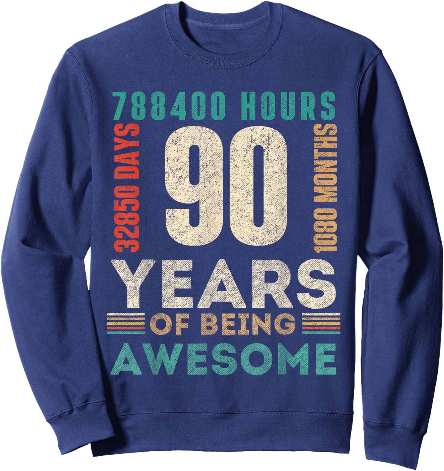 90th Birthday Hours Days Months 90 Years Old Bday Sweatshirt - Sweatshirt | Navy