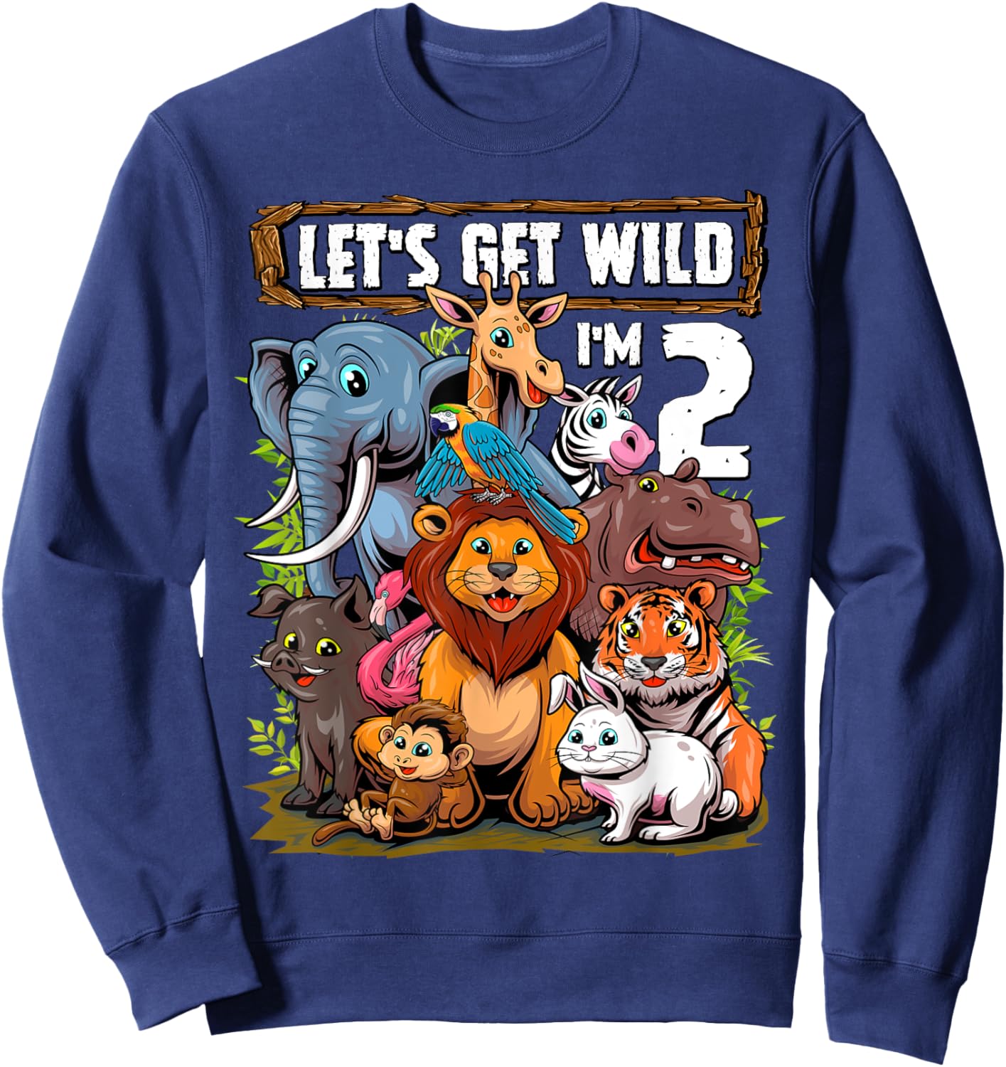 2 Year Old Zoo Birthday Safari Jungle Animals 2nd Birthday Sweatshirt - Sweatshirt | Navy