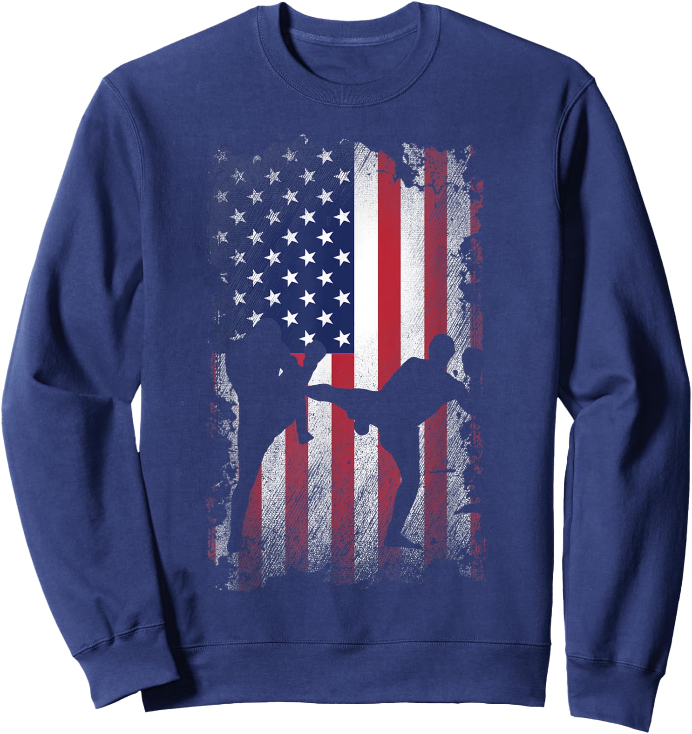 Distressed American Flag Kick Boxing USA Patriotic Gift Kids Men Sweatshirt - Sweatshirt | Navy