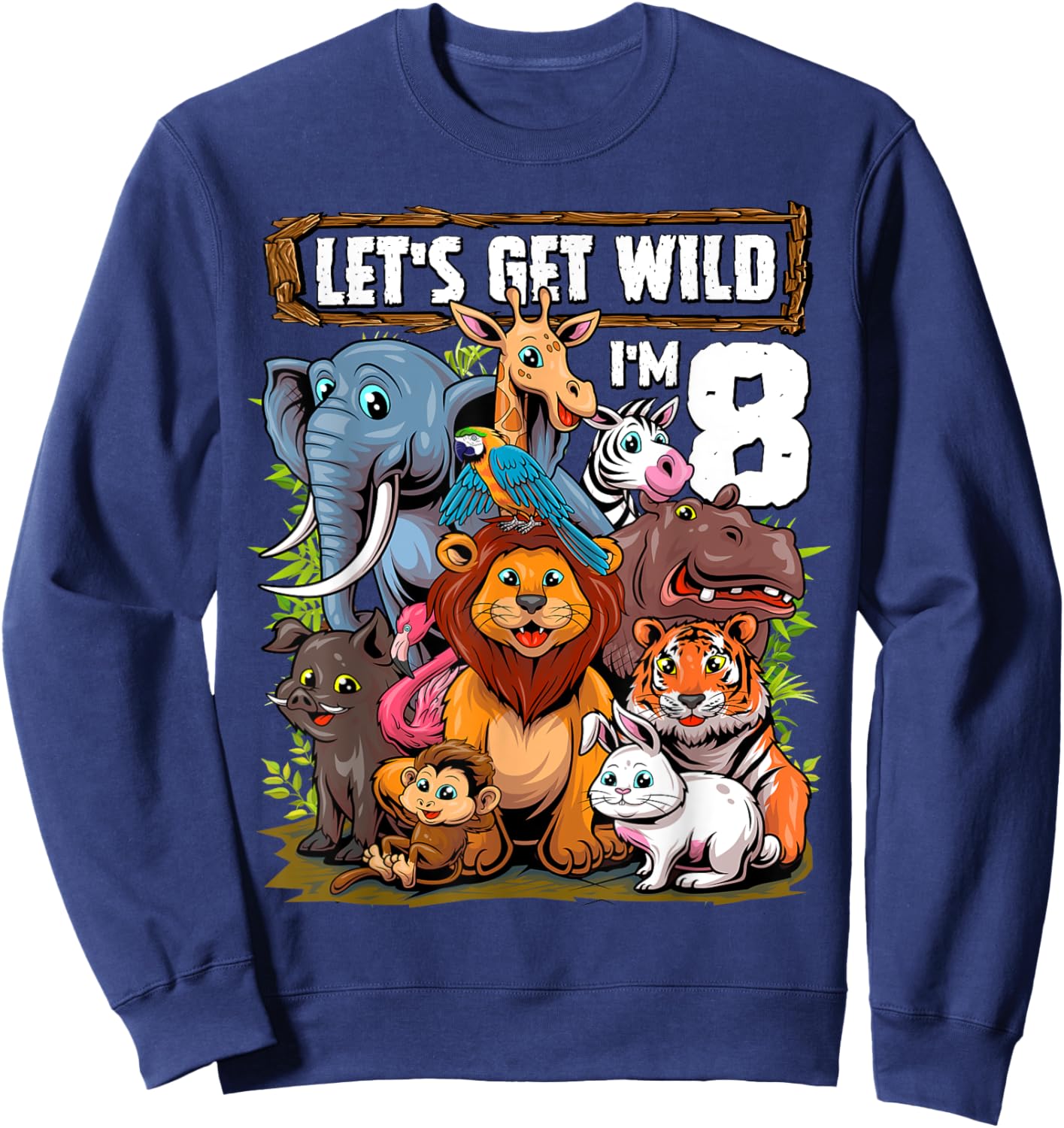 8 Year Old Zoo Birthday Safari Jungle Animals 8th Birthday Sweatshirt - Sweatshirt | Navy