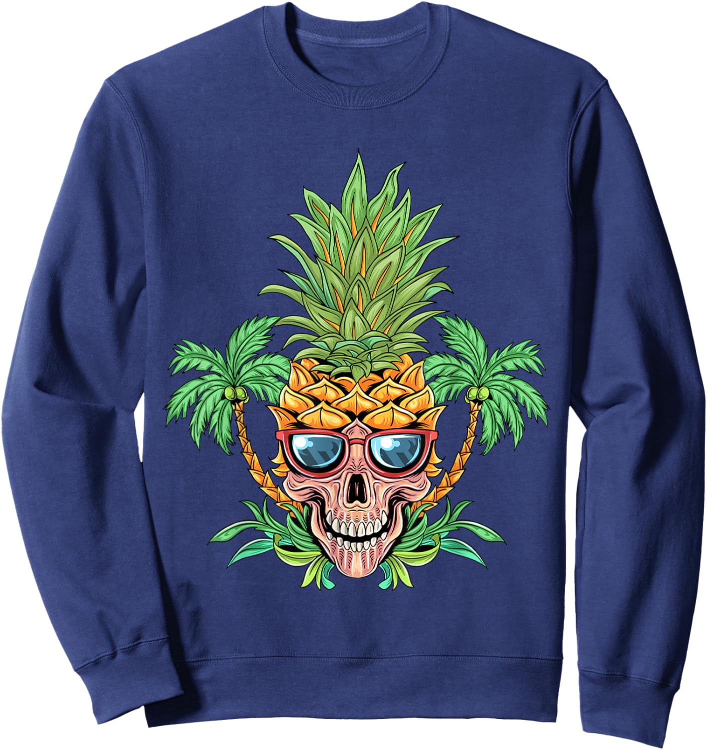 Skull Pineapple Aloha Beaches Hawaiian Flowers Hawaii Summer Sweatshirt - Sweatshirt | Navy