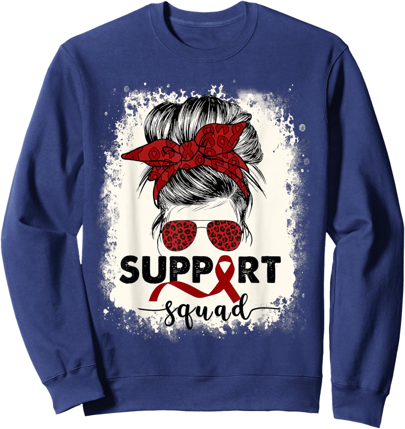 Multiple Myeloma Cancer Awareness Burgundy Ribbon Messy Bun Sweatshirt - Sweatshirt | Navy