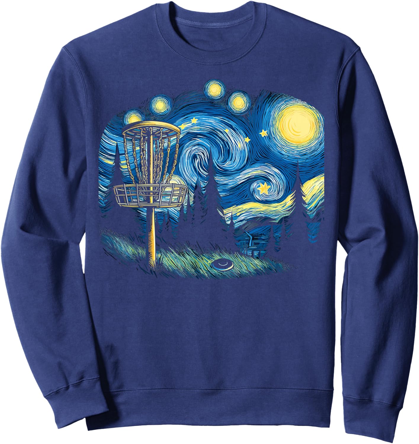 Disc Golf Art Van Gogh Starry Night Cool Disc Golfer Apparel Sweatshirt - Sweatshirt | Navy