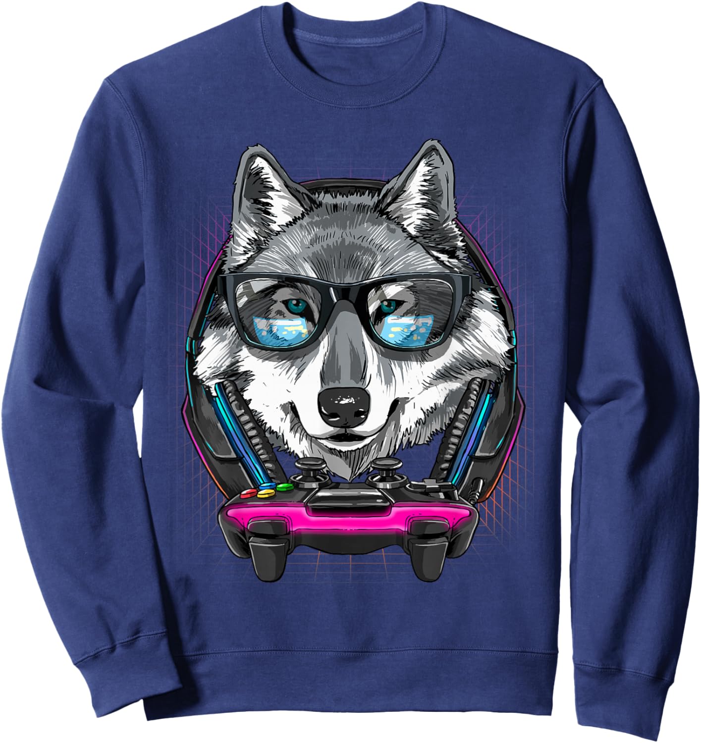 Gaming Wolf Video Gamer Player Animal Lover Sweatshirt - Sweatshirt | Navy