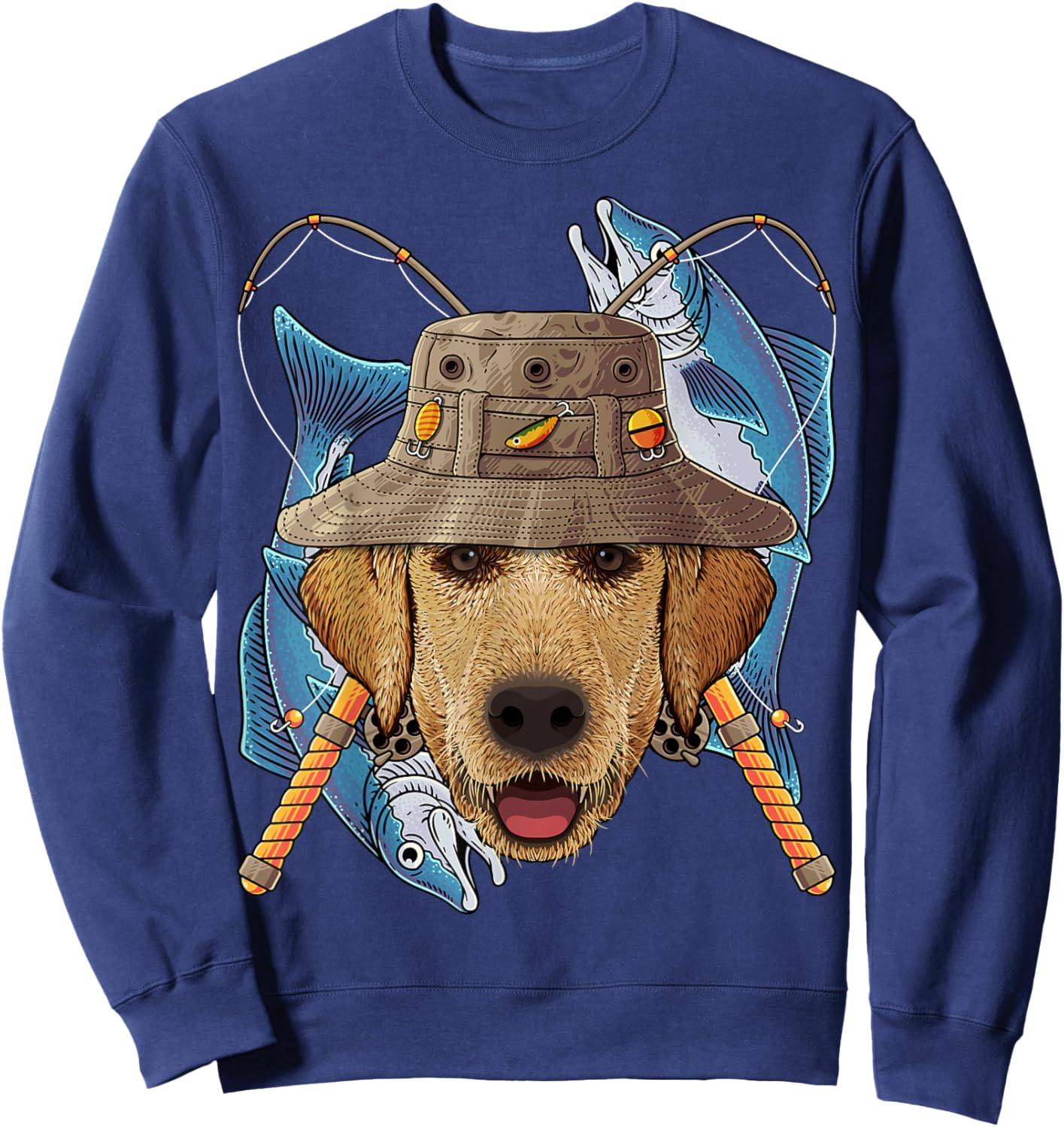 Fishing Labrador Retriever Outdoor Fisherman Fly Fishing Sweatshirt - Sweatshirt | Navy