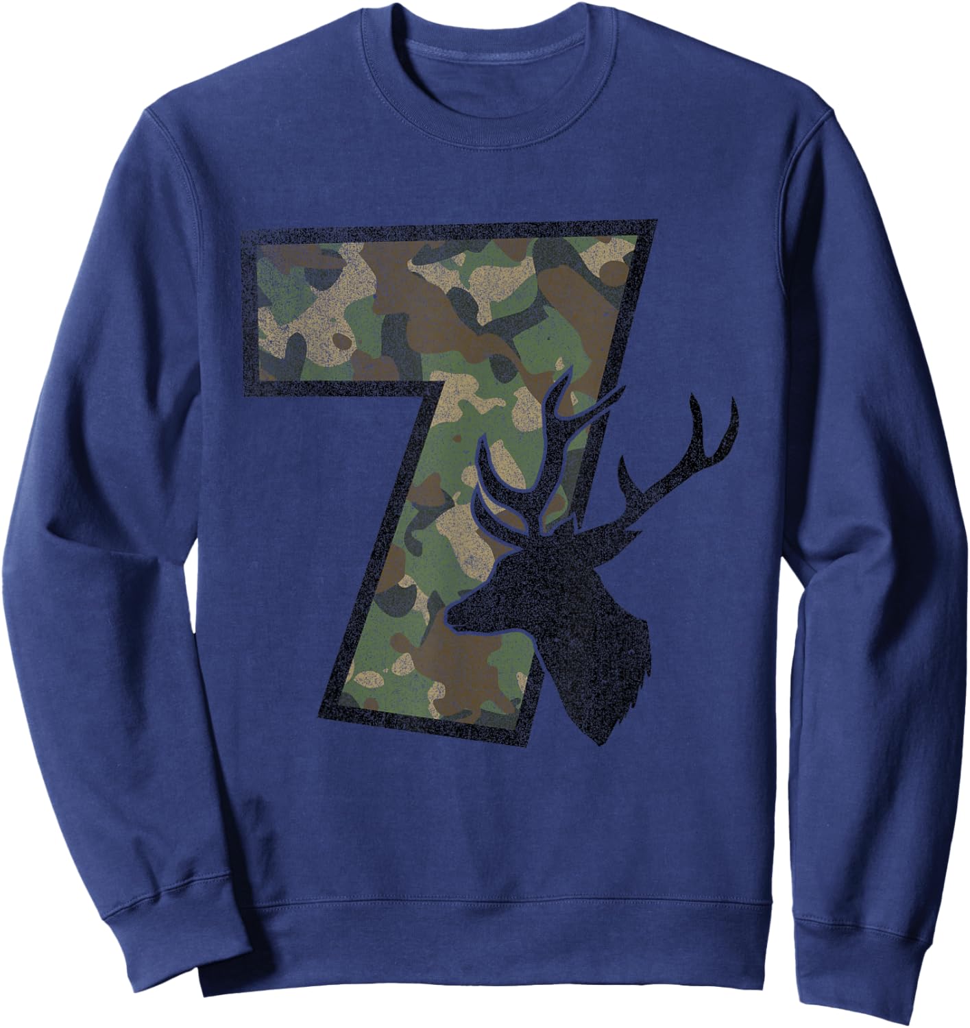Country Boys Camo 7 Seven Year Old Birthday Deer Hunter Sweatshirt - Sweatshirt | Navy