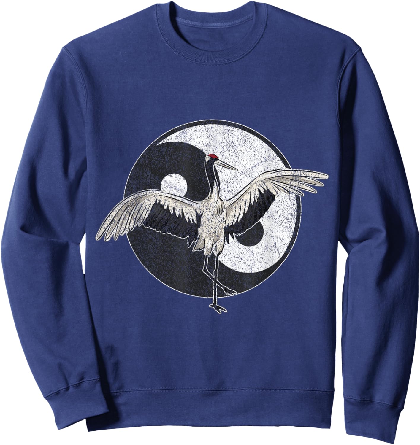Tai Chi Chuan Taiji Chinese Martial Arts Gift Retro Vintage - -Adults - Black - Small - Short Sleeve - Classic Fit - Cotton 100% - Tai Chi Crane Design Sweatshirt - Sweatshirt | Navy