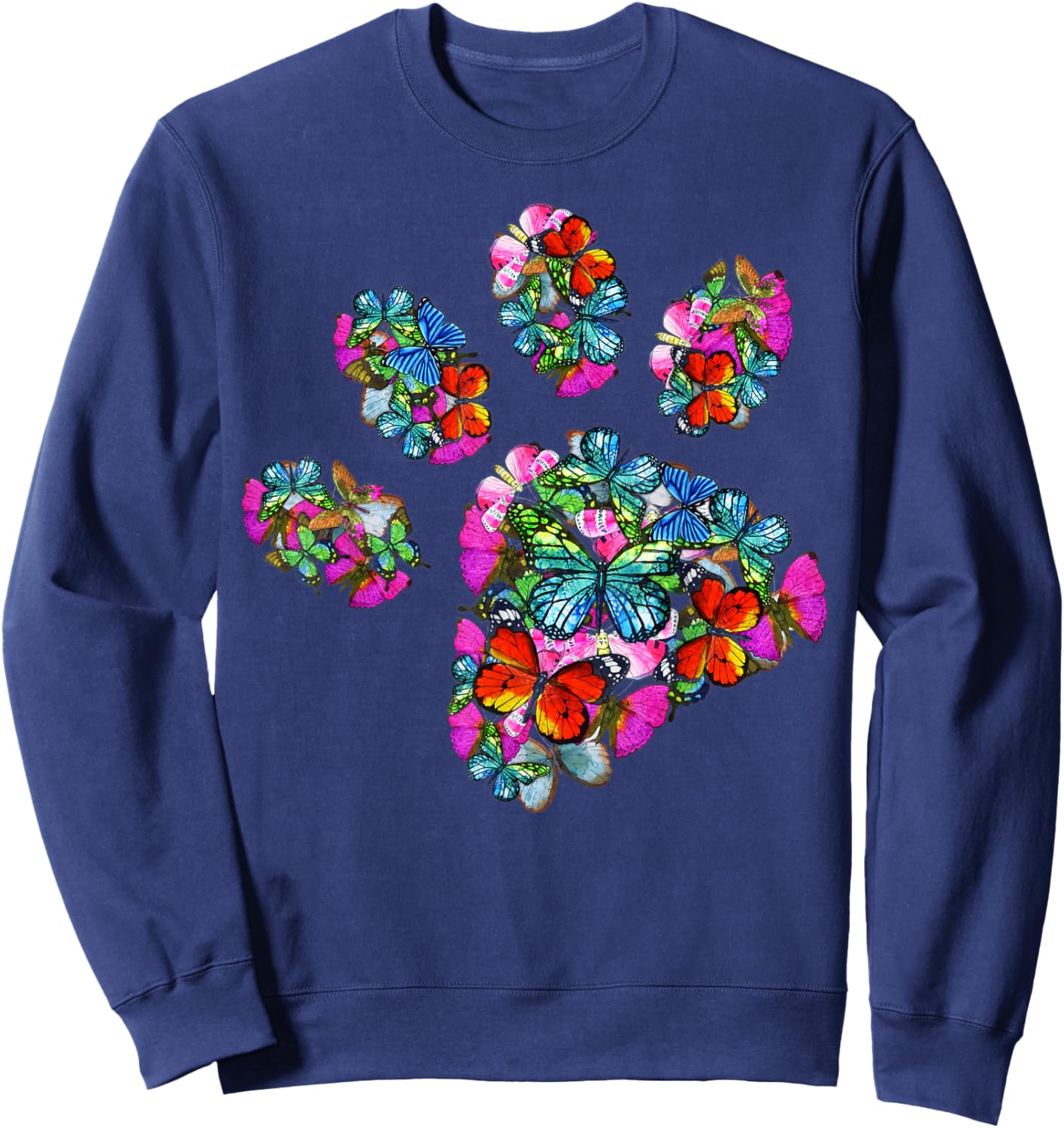 Paw Print of Colorful Butterfly - Cat or Dog Paw Sweatshirt - Sweatshirt | Navy