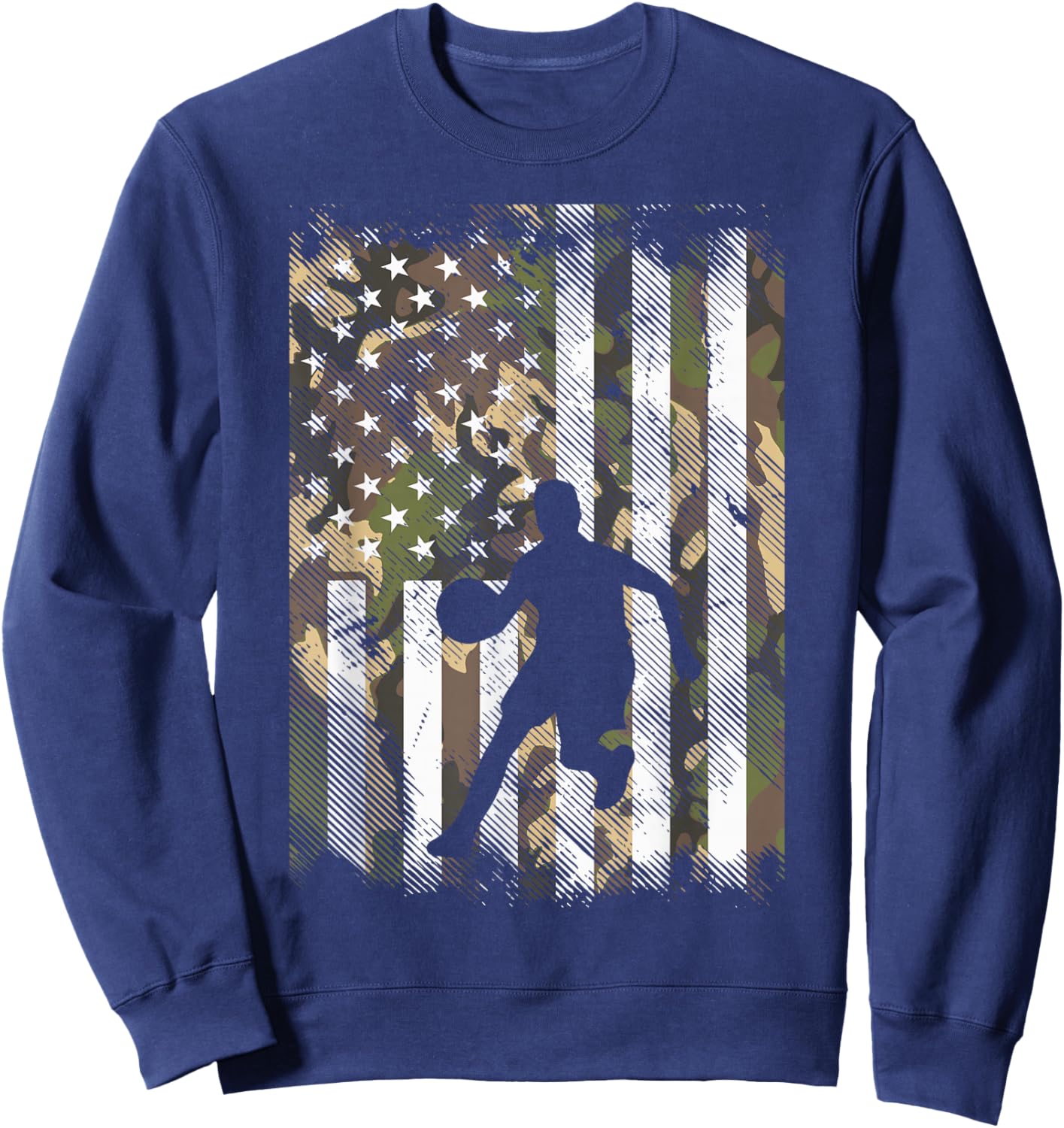 Camo Flag Basketball Vintage Patriotic Baller Men Women Kids Sweatshirt - Sweatshirt | Navy