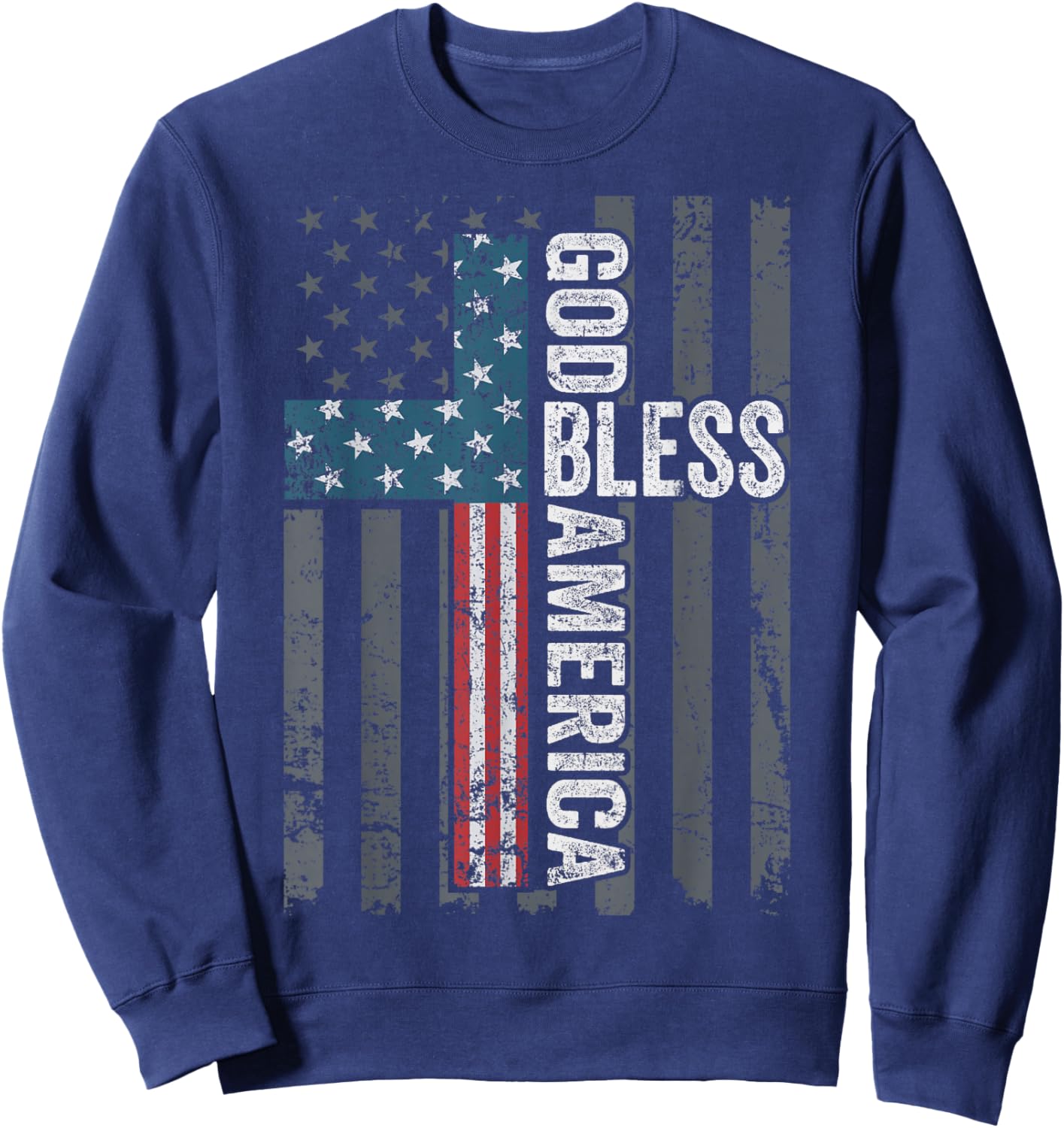 God Bless America - Patriotic Christian Cross USA Flag Sweatshirt - Sweatshirt | Navy