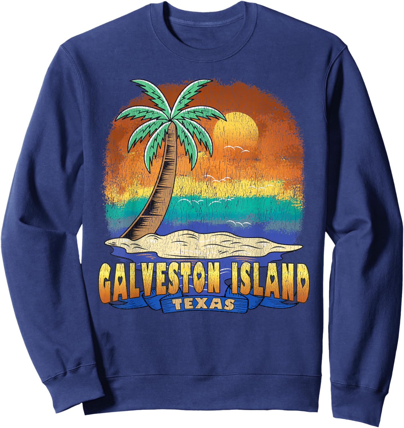GALVESTON ISLAND TEXAS | Vintage Distressed Souvenir Sweatshirt - Sweatshirt | Navy