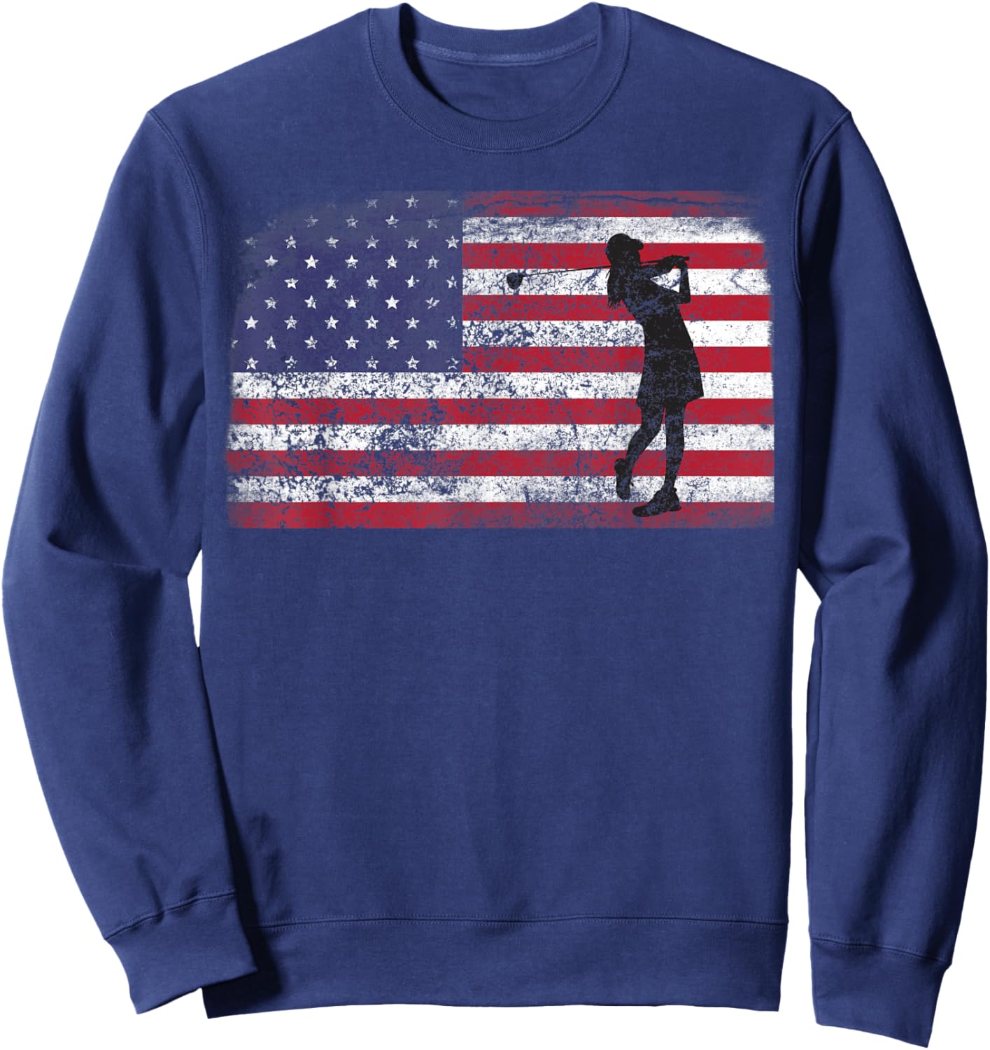 Patriotic Woman Golf Female USA Golfer American Flag Sweatshirt - Sweatshirt | Navy