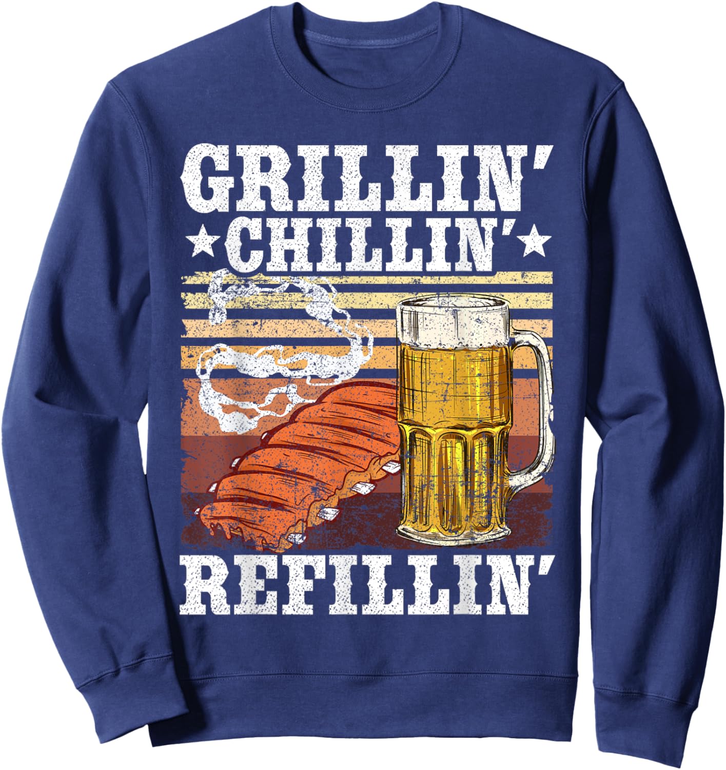 Barbecue Party Smoking Meat BBQ Grilling Chilling Refilling Sweatshirt - Sweatshirt | Navy