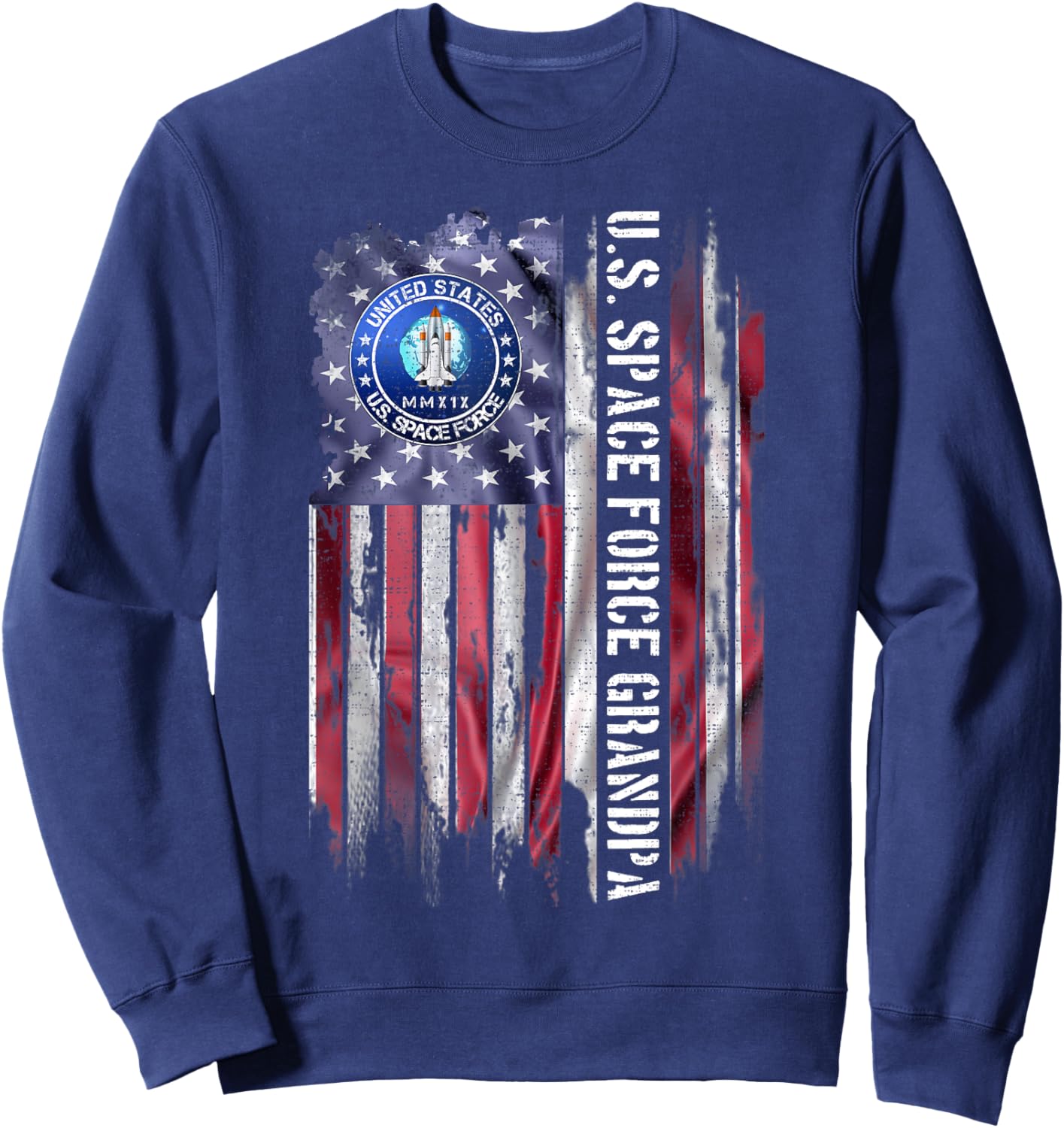Vintage USA American Flag Proud US Space Force Grandpa Funny Sweatshirt - Sweatshirt | Navy