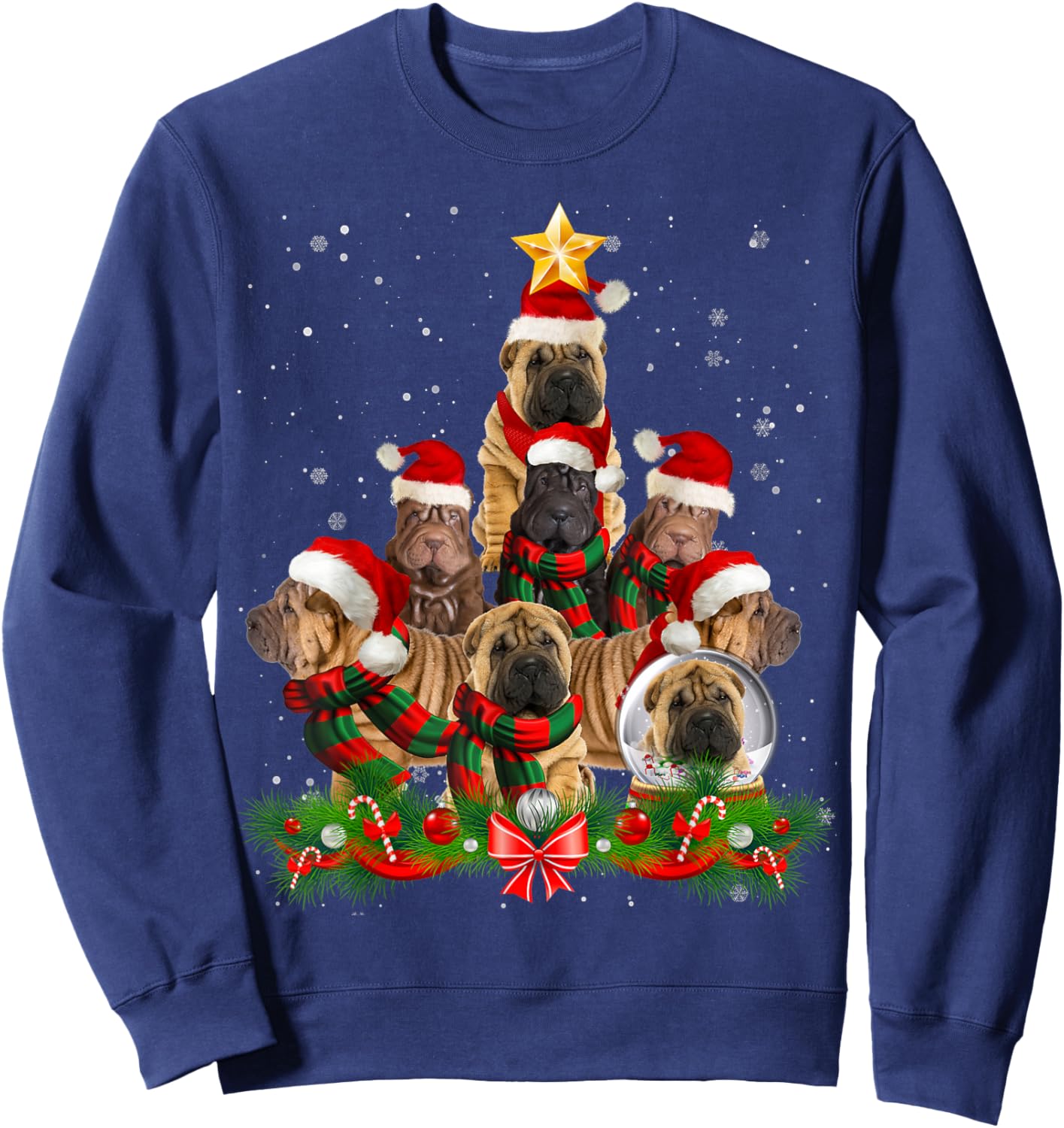 Funny Shar Pei Dog Christmas Tree Women Sweatshirt - Sweatshirt | Navy