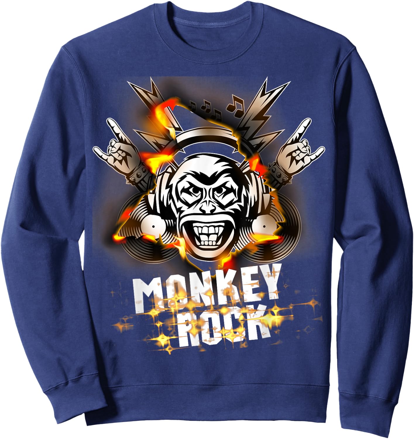 Monkey Punks Band on Fire Classic Rock and Roll Never Die Sweatshirt - Sweatshirt | Navy