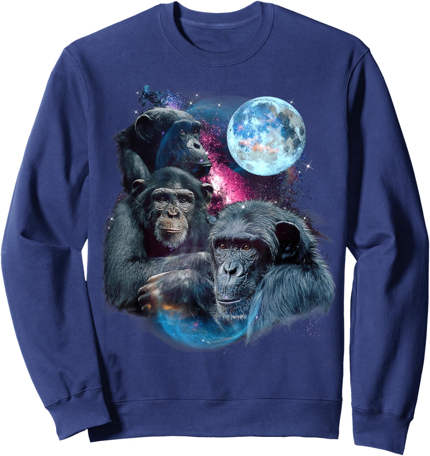 3 Moon Chimpanzee Art Monkey Chimp Ape Animal Lover Novelty Sweatshirt - Sweatshirt | Navy