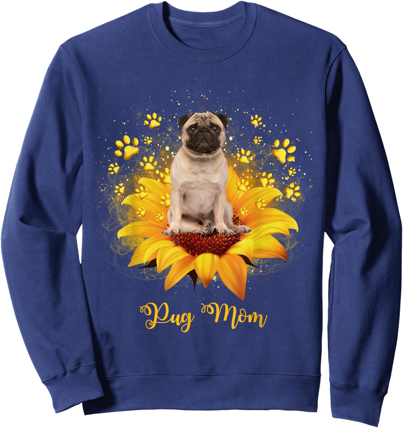 Pug Mom Sunflower With Dog Paw Mother's Day Sweatshirt - Sweatshirt | Navy