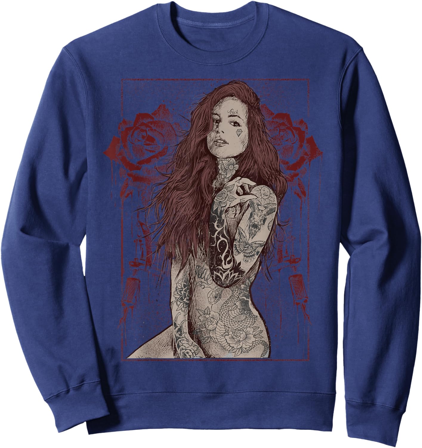 Tattoo Rose Inked pinup Girl Rockabilly Rock music Sweatshirt - Sweatshirt | Navy