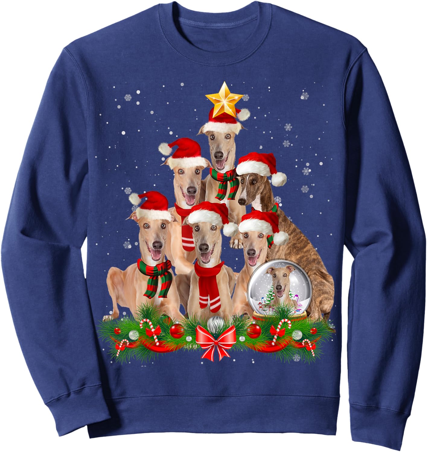 Funny Greyhound Dog Christmas Tree Women Sweatshirt - Sweatshirt | Navy