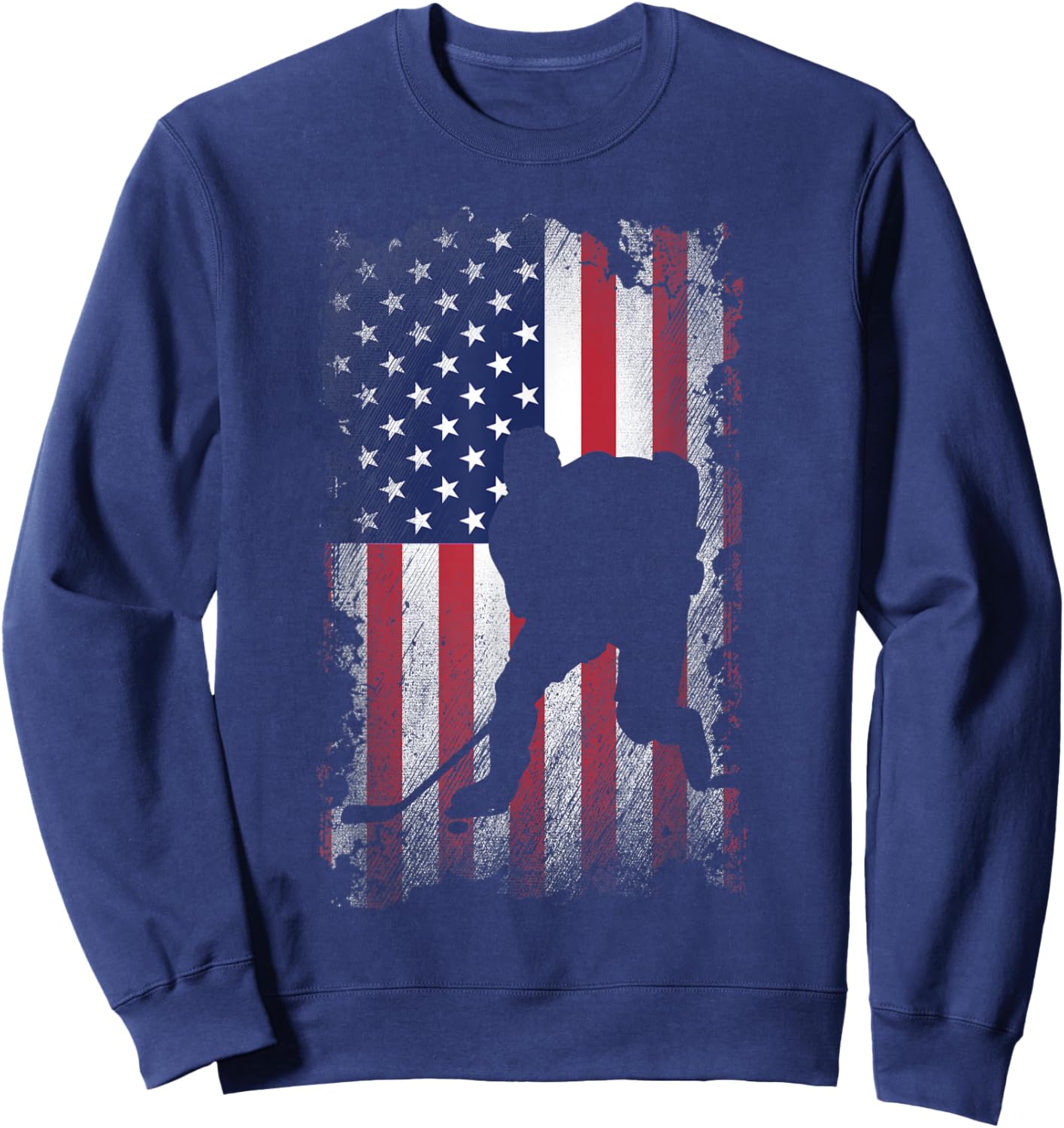 Distressed American Flag Hockey USA Patriotic Gift Women Kids Men Sweatshirt - Sweatshirt | Navy