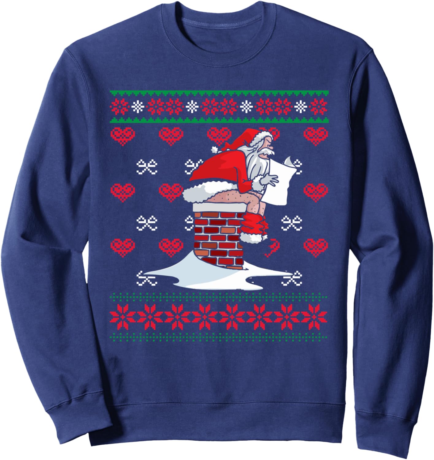 Santa Pooping Down Chimney Ugly Xmas Sweater Christmas Sweatshirt - Sweatshirt | Navy