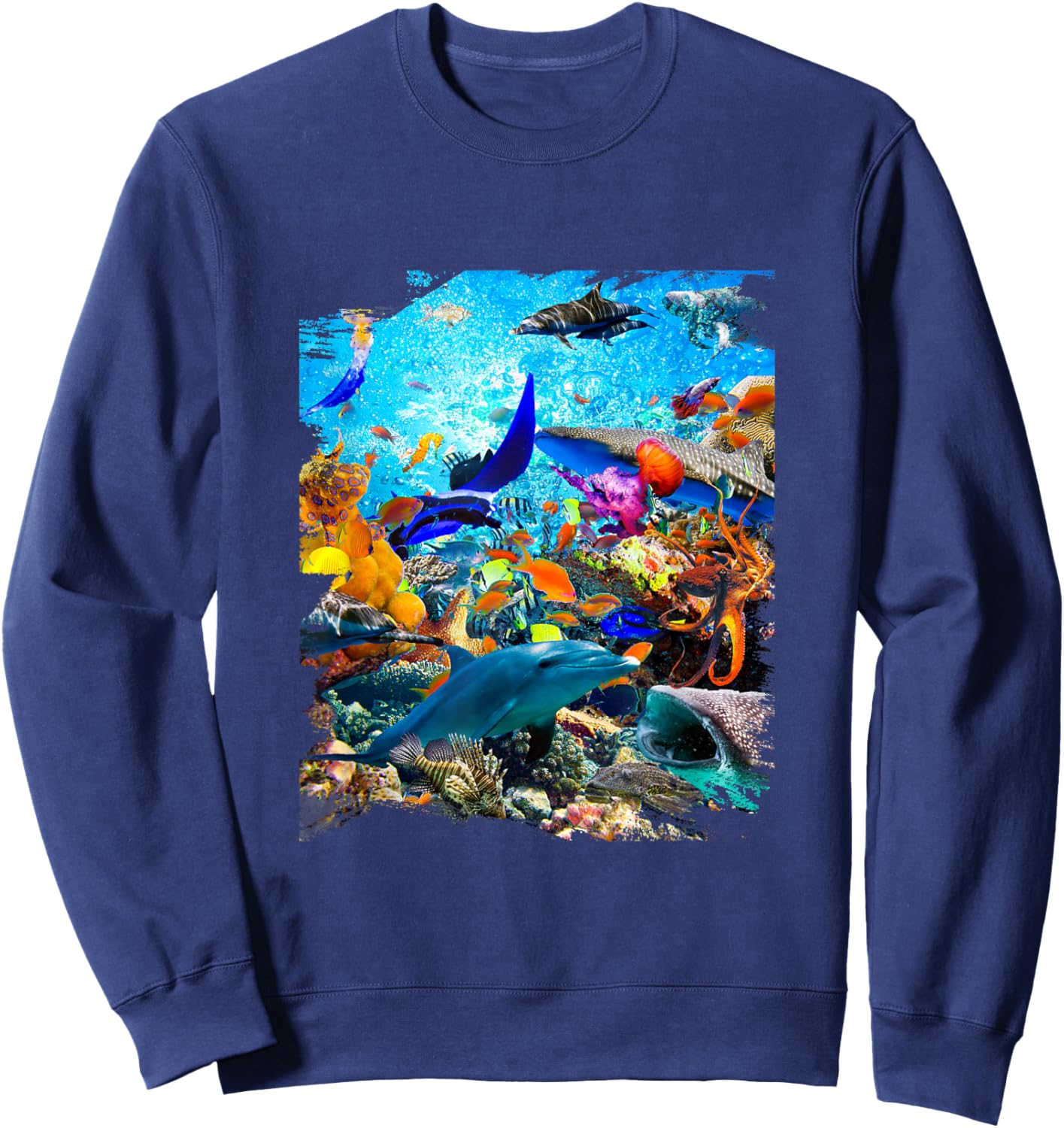 Ocean Dolphin Shark Turtle Coral Sea Fish Orca Whale Reef Sweatshirt - Sweatshirt | Navy
