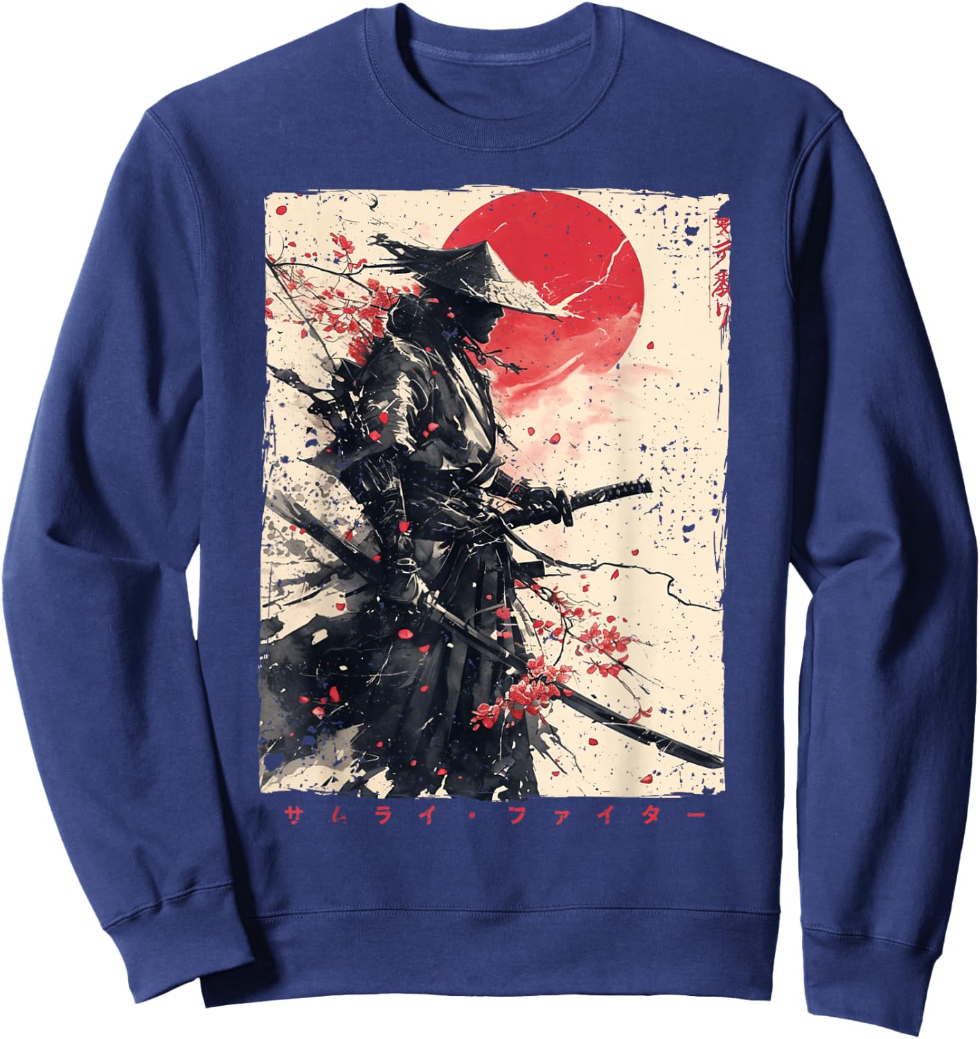 Japan Samurai Warrior Fighter Ukiyo Ink Artwork Samurai Sweatshirt - Sweatshirt | Navy