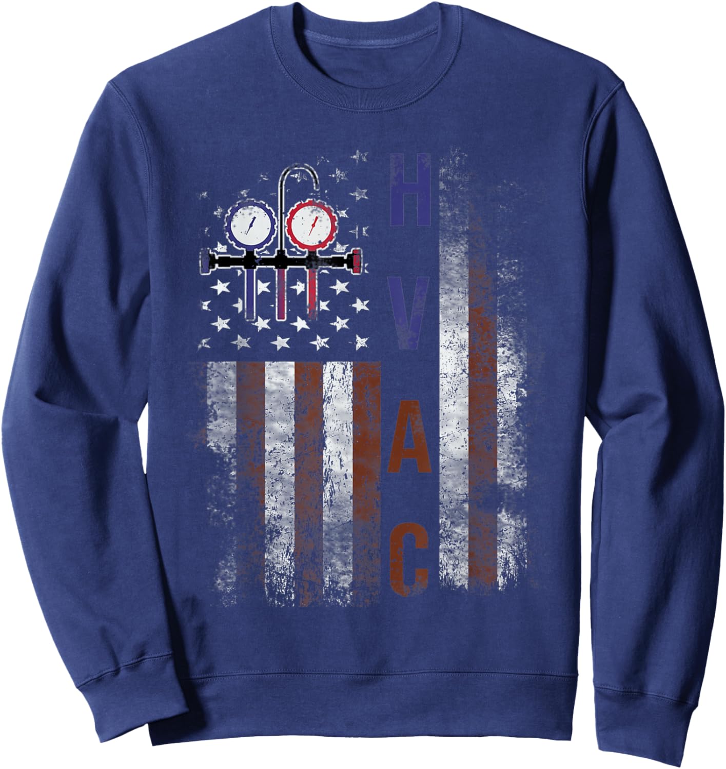 HVAC Techniacian Men American Flag USA Vintage Gift Sweatshirt - Sweatshirt | Navy