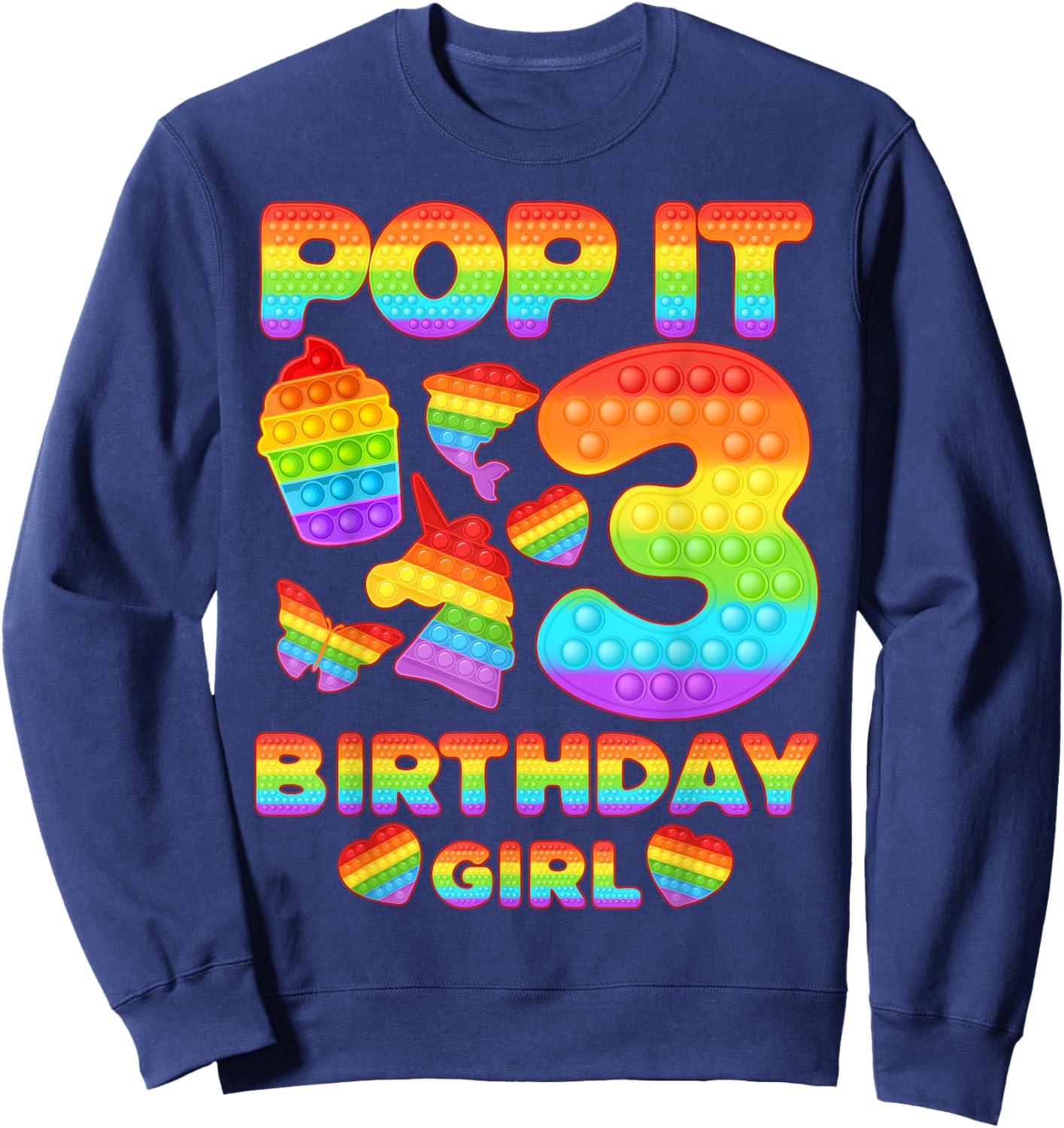 Kids Pop It 3 Year old 3rd Birthday Girl Shirt Pop it Party Sweatshirt - Sweatshirt | Navy